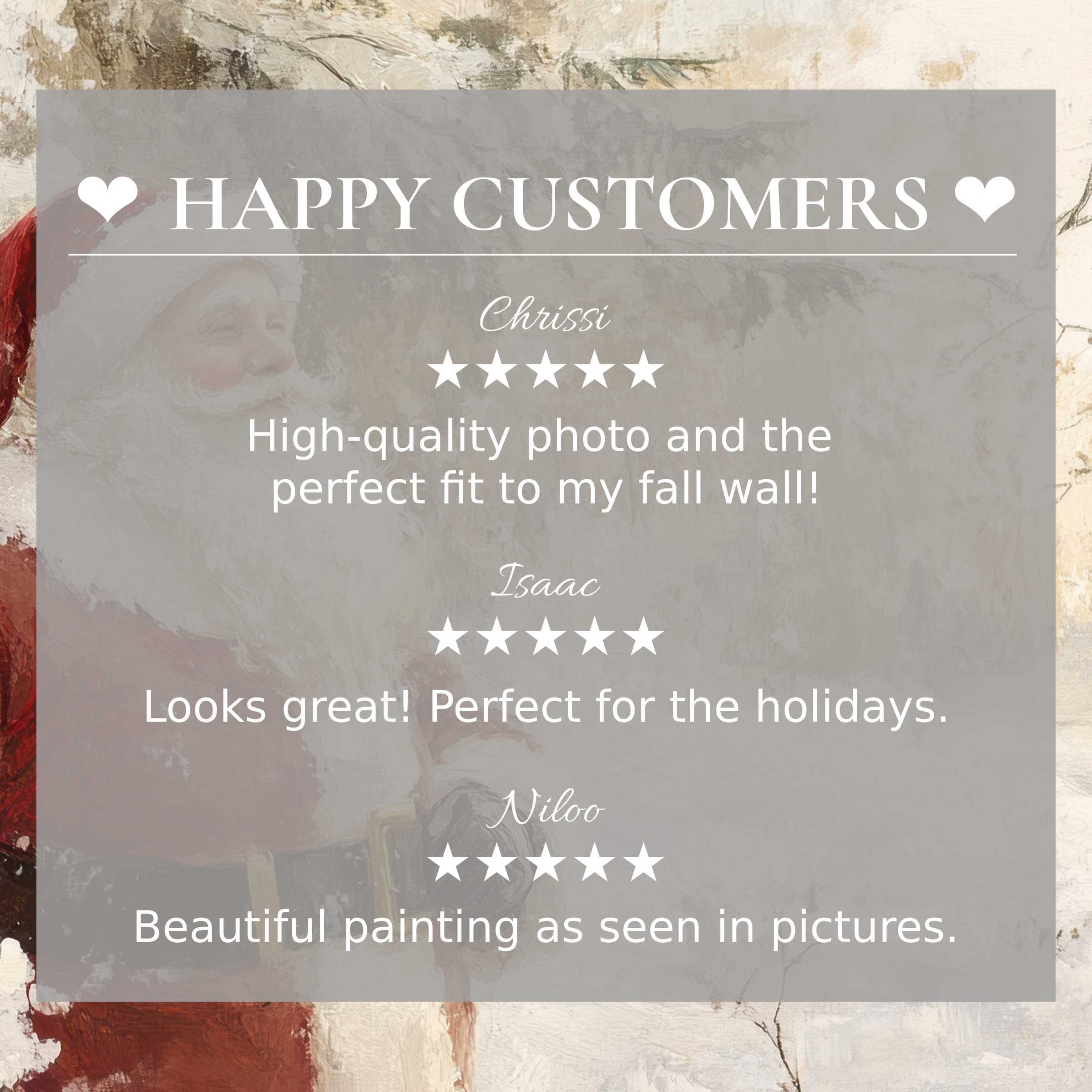 Elegant christmas art for Frame TV with abstract sunset hues, showcasing happy customer reviews for trusted style