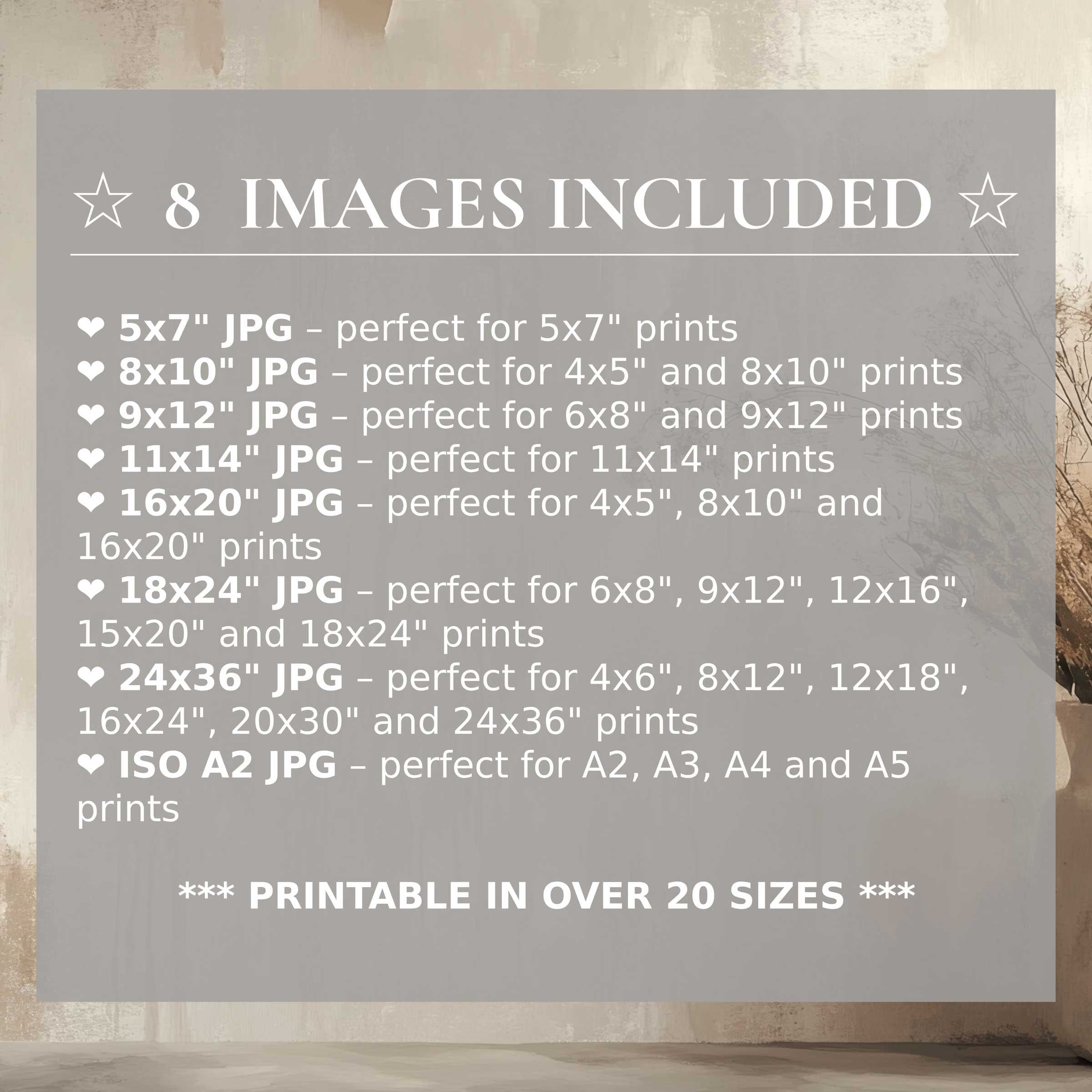 8 high-quality boho digital print file sizes included, enhancing modern interiors with radiant earthy tones and graceful versatility