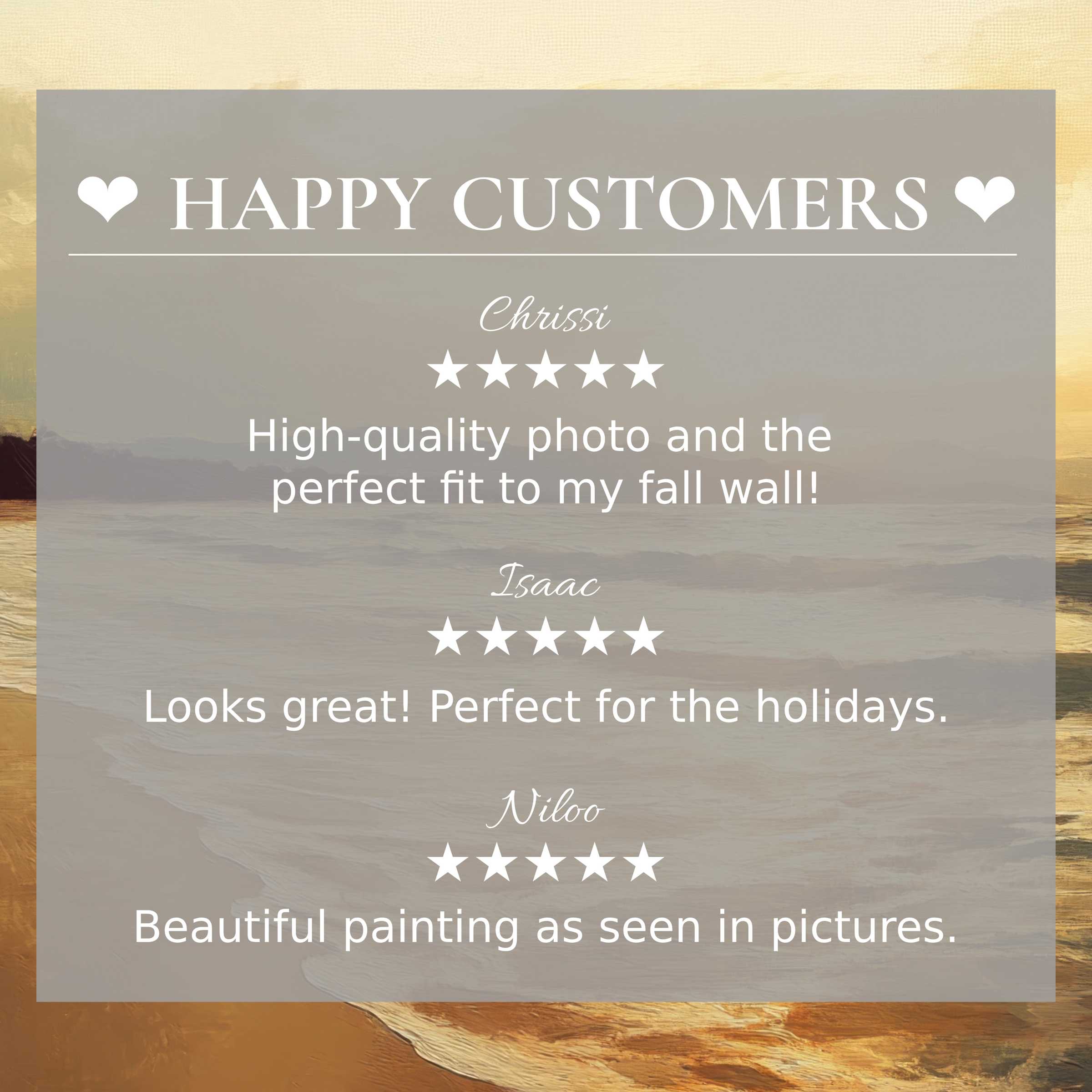 Beach art for Frame TV with abstract sunset hues, showcasing happy customer reviews that inspire trust and elegance