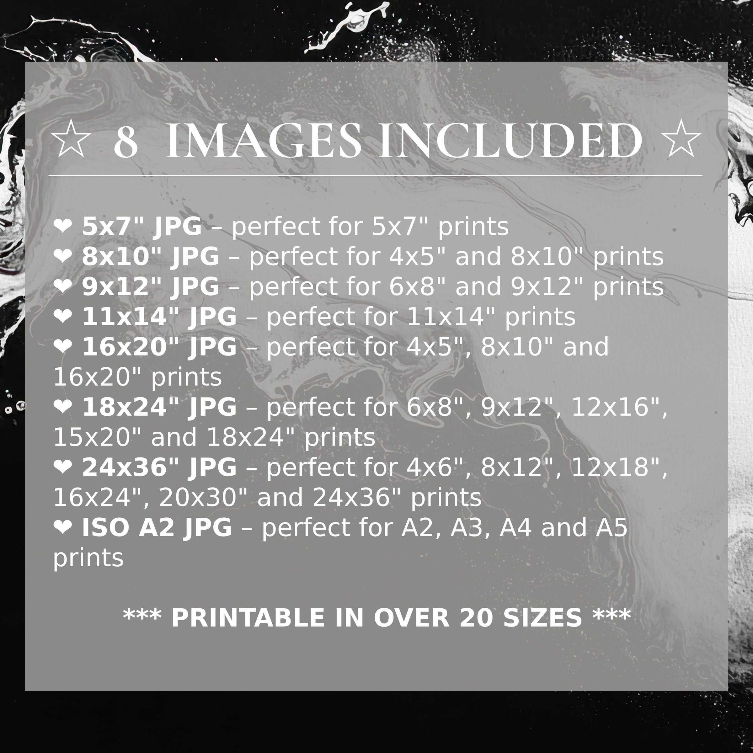 Black and white digital print with bold contrasts and fluid forms, included in 8 high-quality sizes, enhances modern interiors with versatile elegance