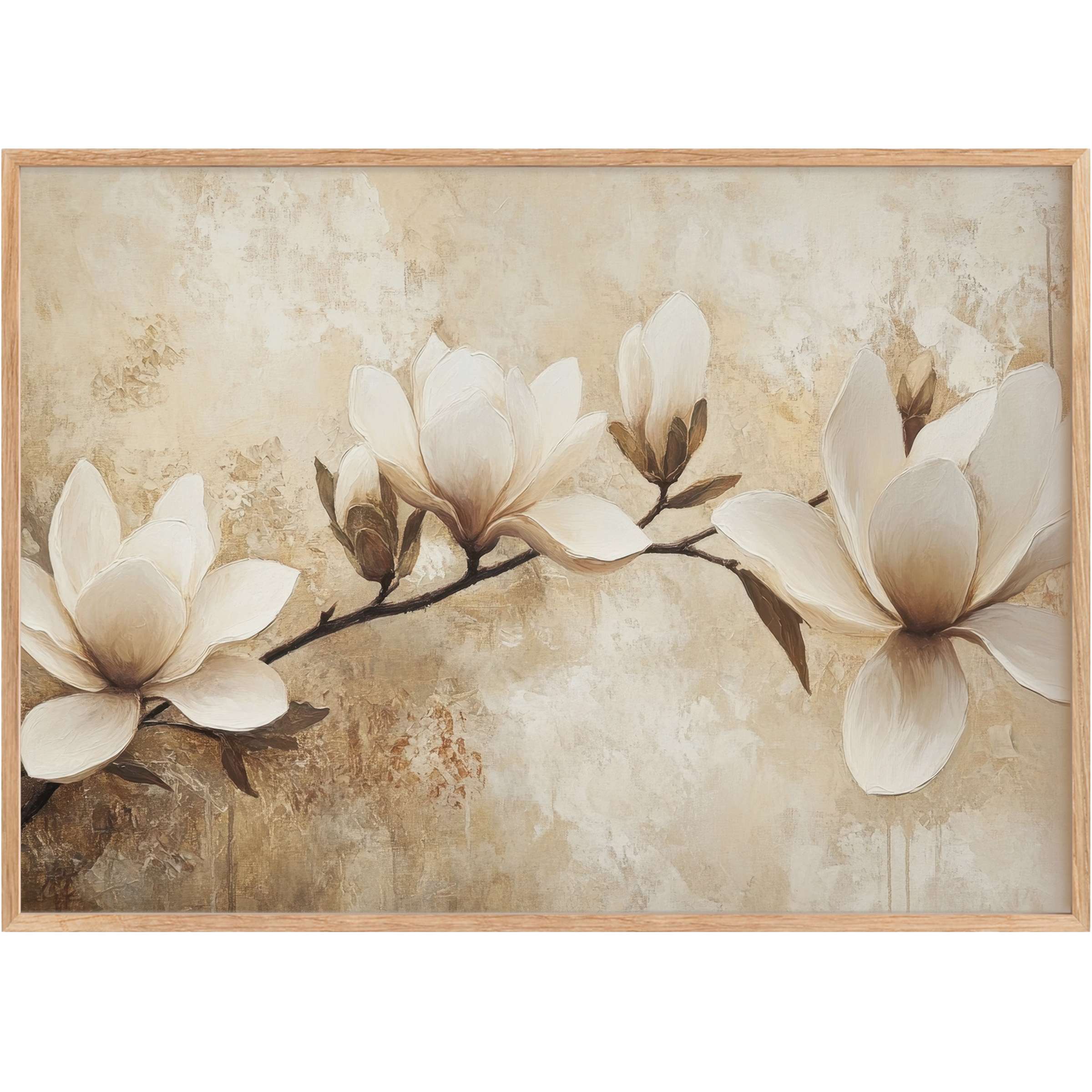 Elegant tree printable wall art featuring creamy magnolia blossoms on a textured beige backdrop, evoking a serene, timeless ambiance