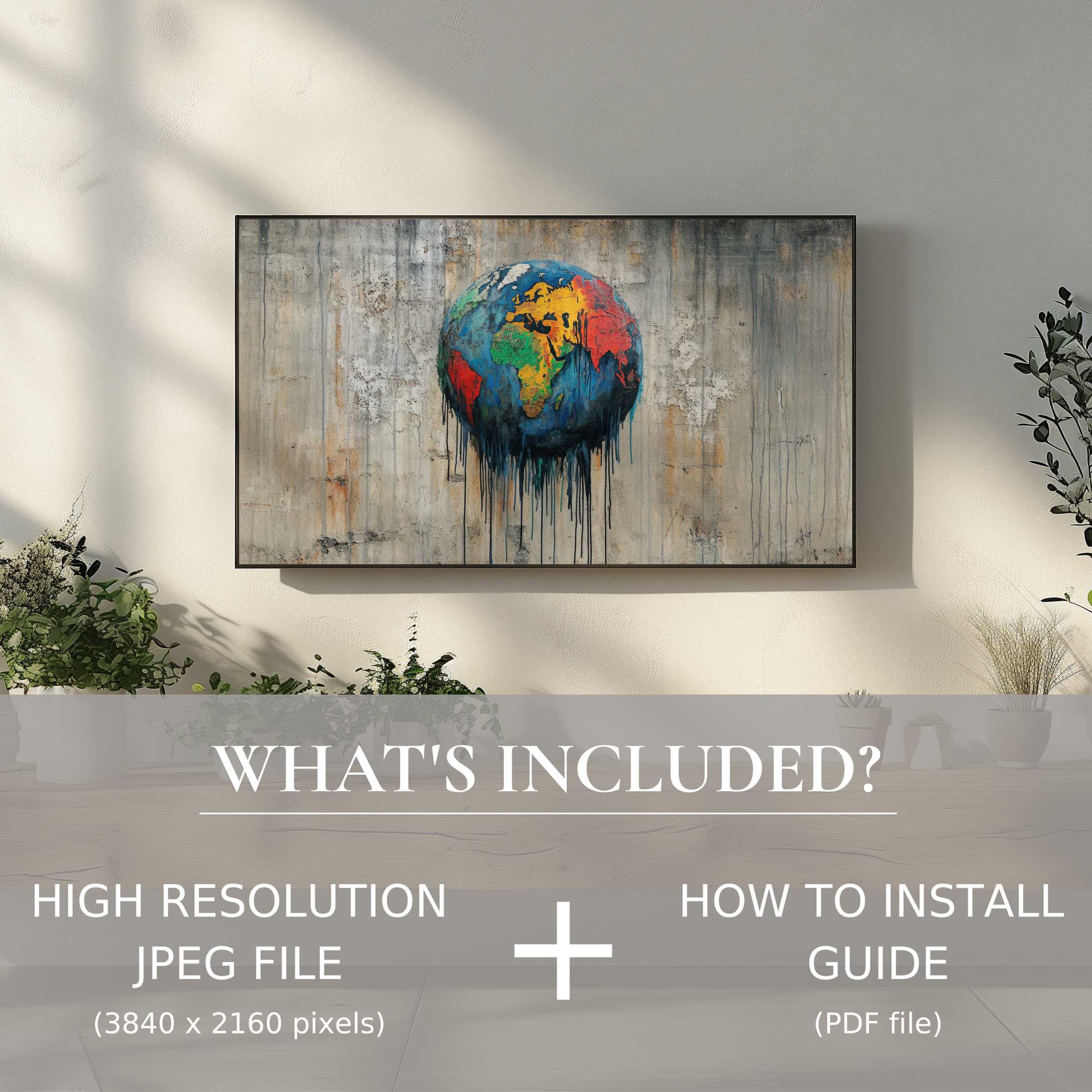 Chic living with street art digital TV art download, easy digital use brightens your space with bold, modern elegance