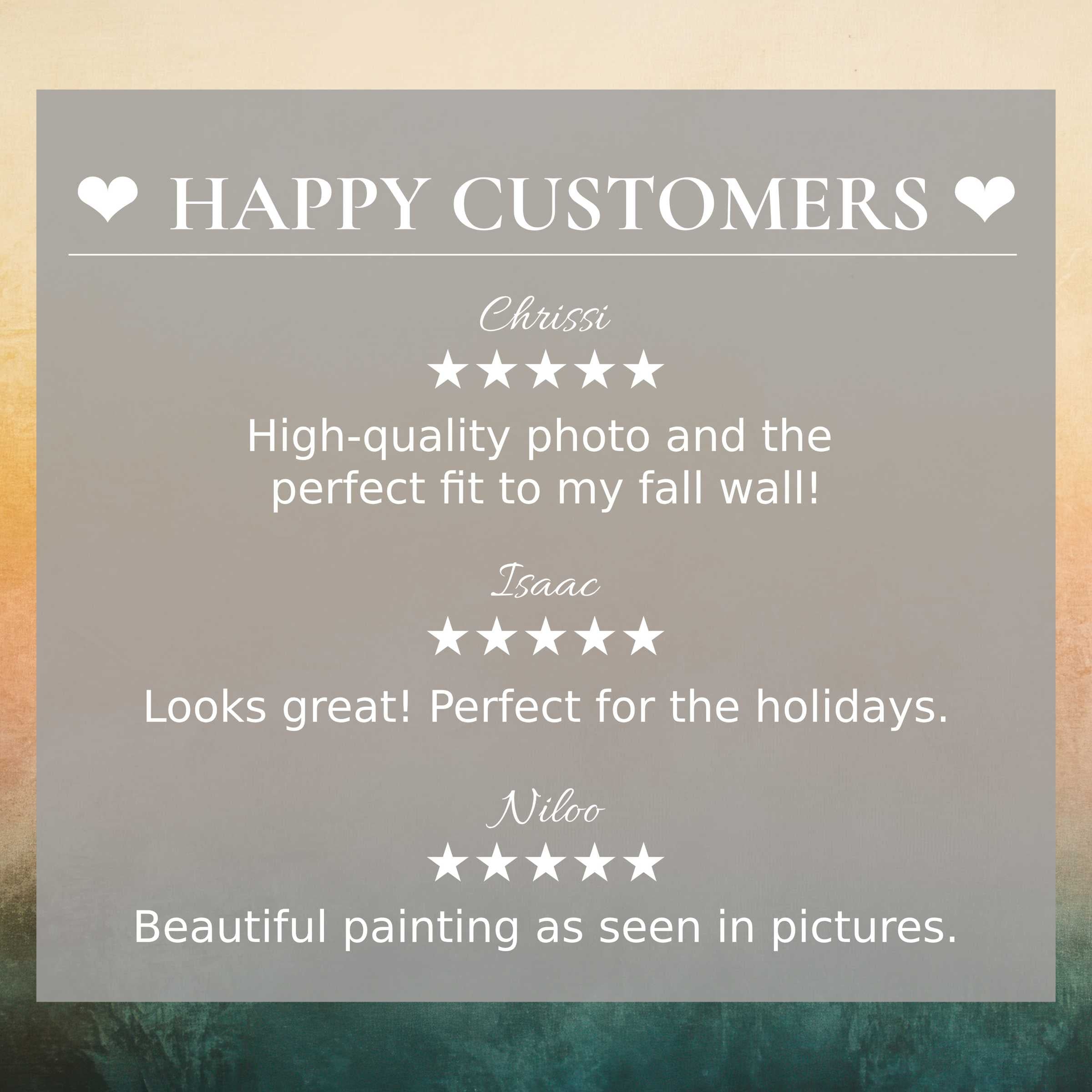 Trustworthy layout with happy customer reviews on modern art for Frame TV, featuring an abstract sunset gradient