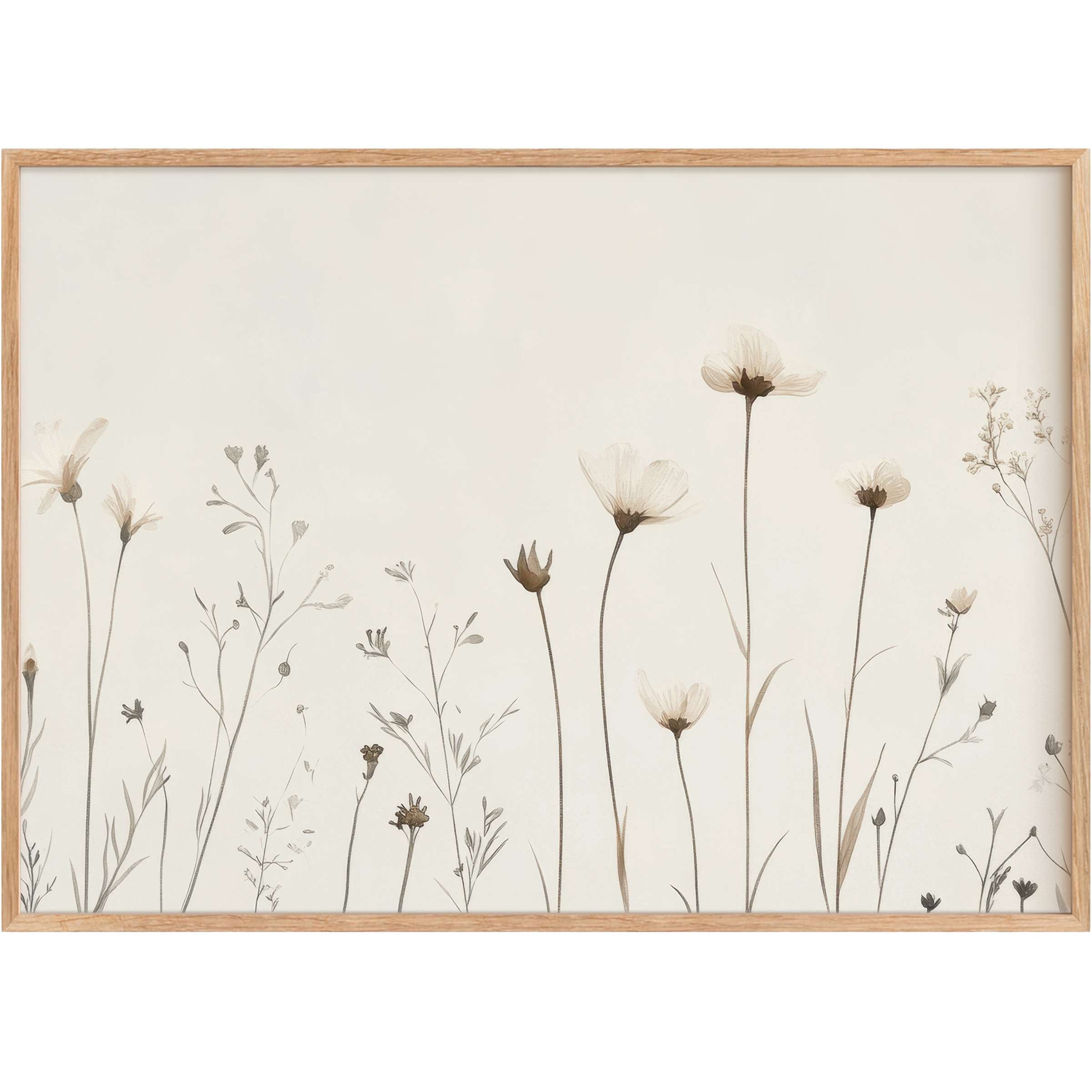 Delicate floral printable wall art in soft taupes and creams evokes a serene, airy elegance, perfect for calming, stylish spaces