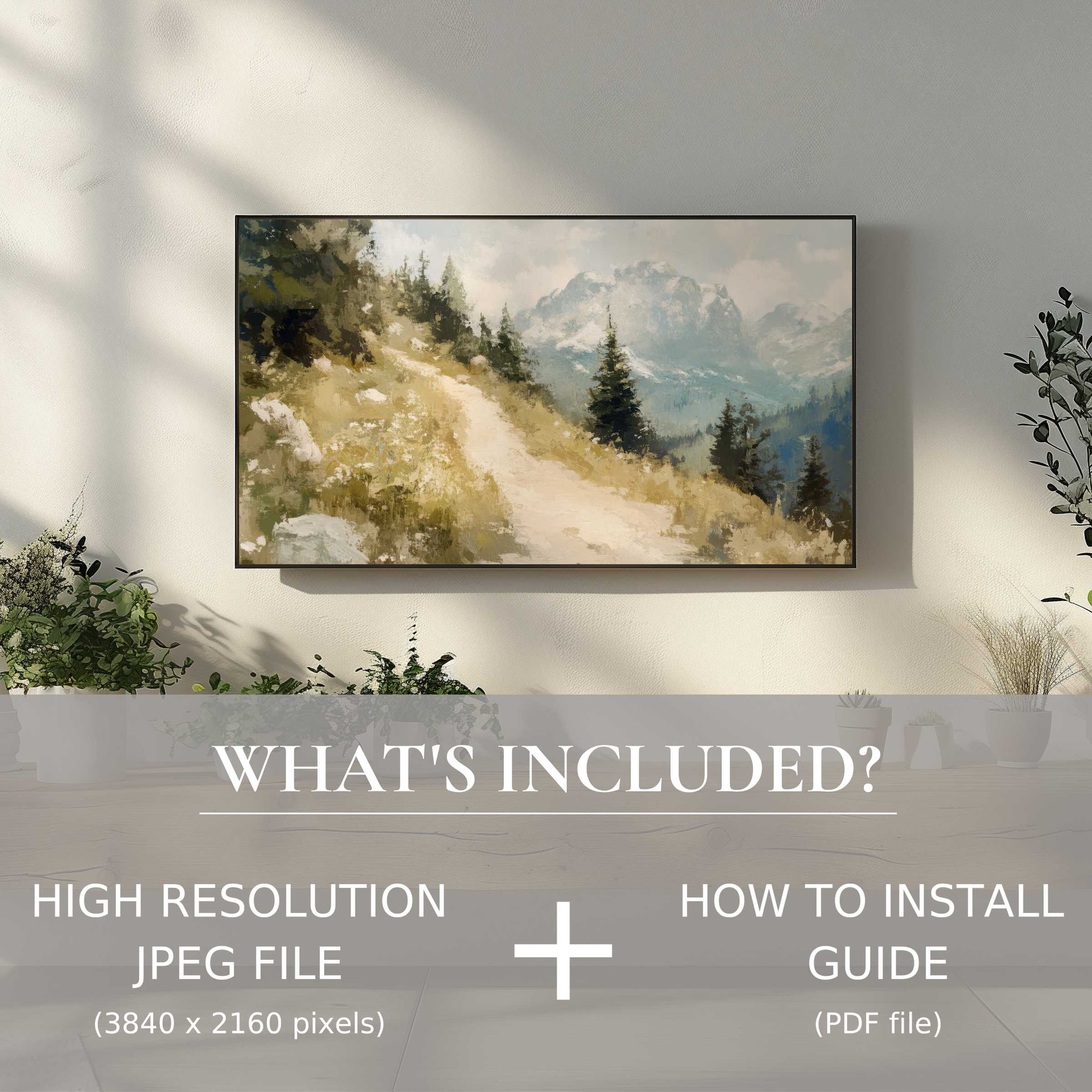 Elegant summer digital TV art download with easy use, adding serene mountain beauty to enhance stylish living spaces
