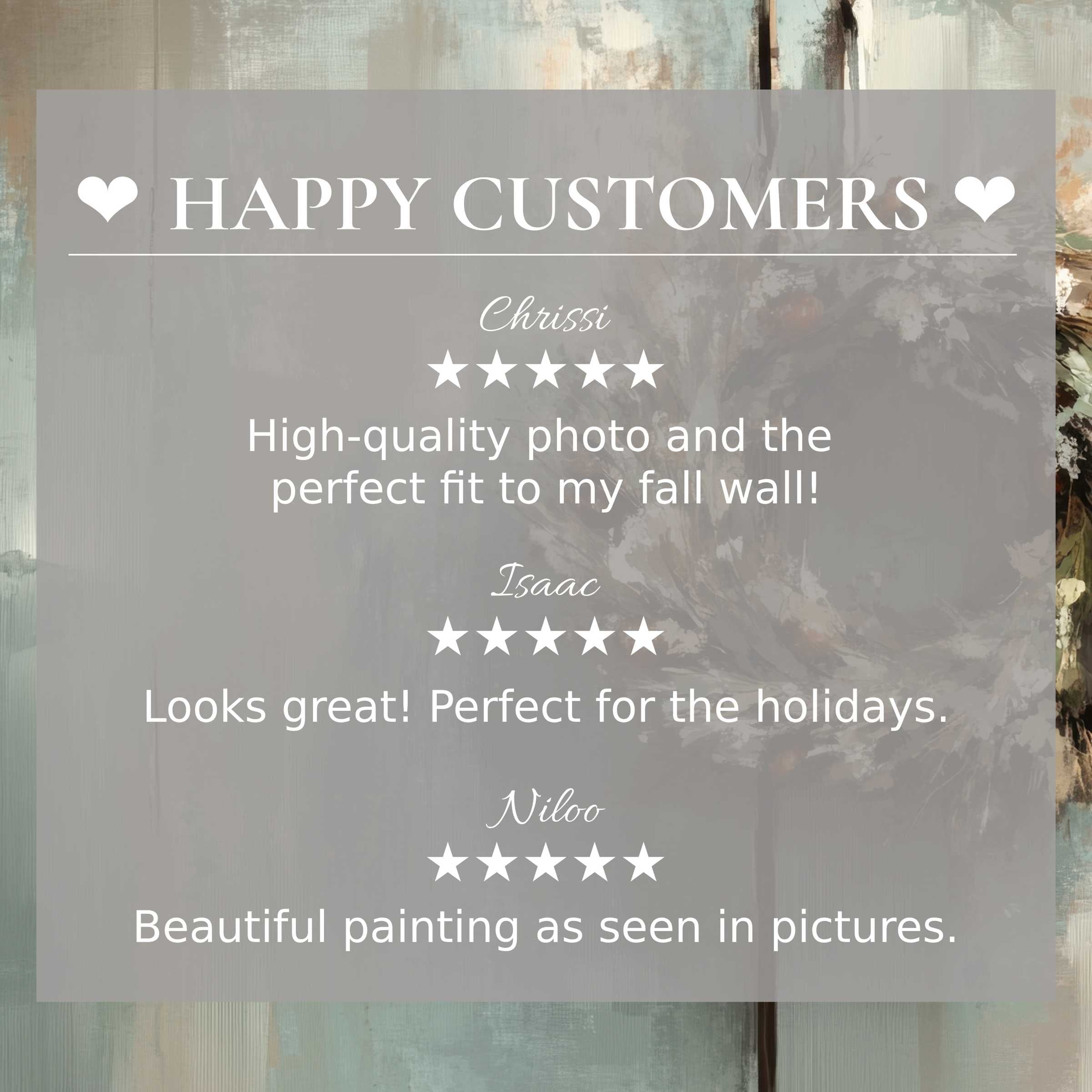 Farmhouse art for Frame TV with abstract sunset hues, showing happy customer reviews that build trust and elegance