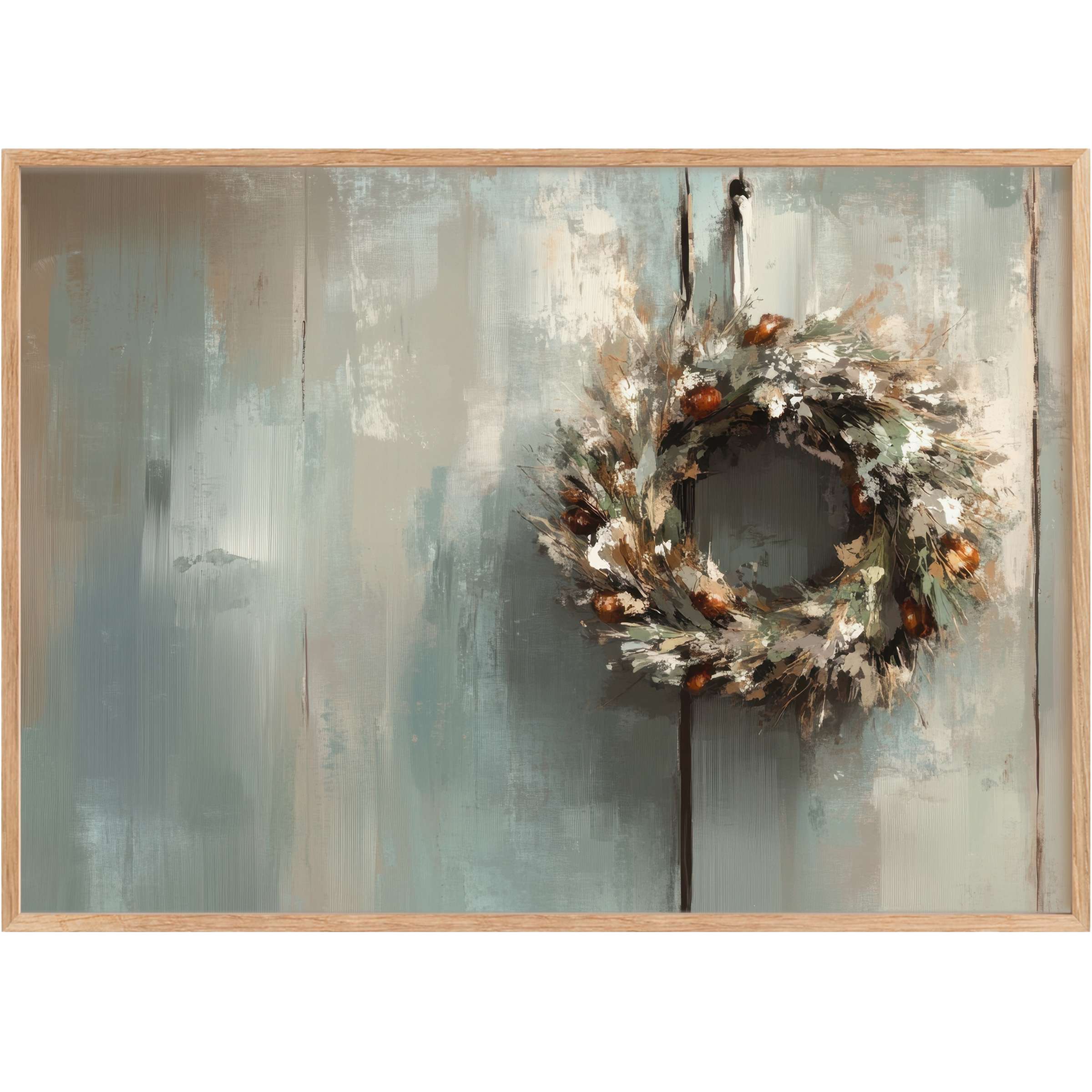 Rustic farmhouse printable wall art with a muted blue-gray backdrop, evoking a calming, timeless glow for elegant interiors
