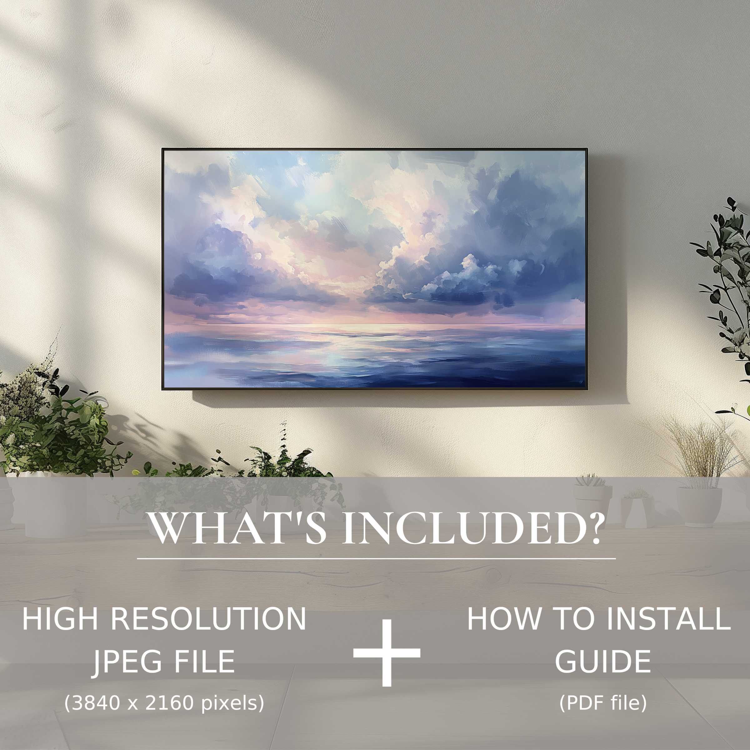 Elegant coastal digital TV art download brightens modern living spaces with easy digital use and serene ocean hues