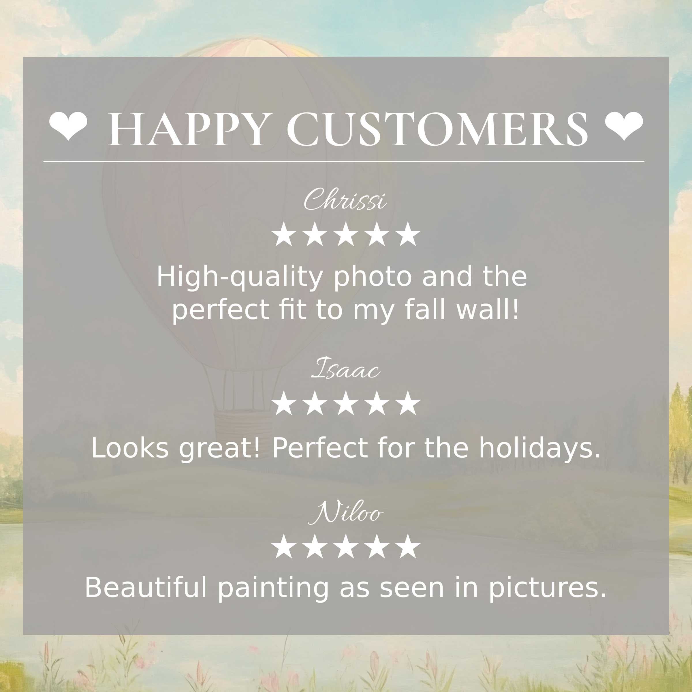 Nursery art for Frame TV with soft pastel hot air balloon backdrop, happy customer reviews build elegant product trust