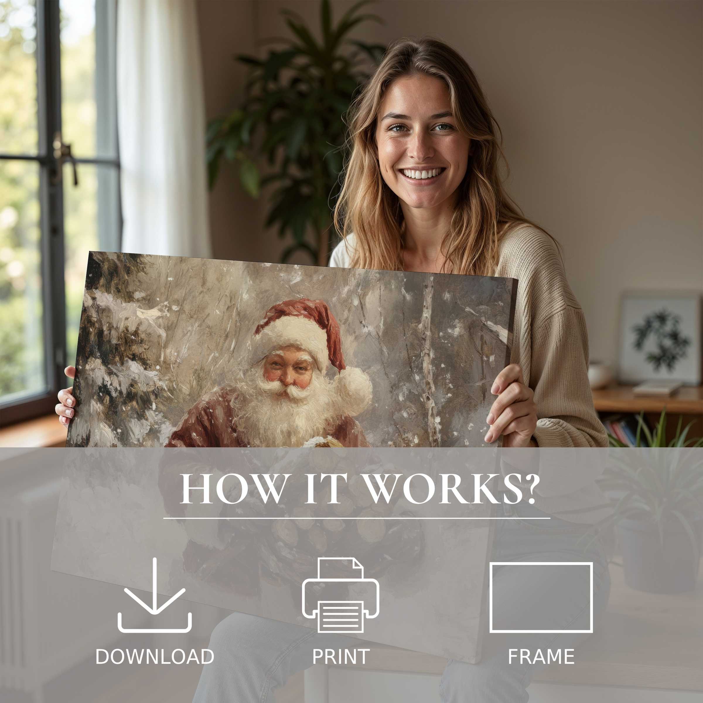 A joyful moment in a modern home, celebrating the timeless warmth of Christmas digital art print-effortless to beautify living spaces