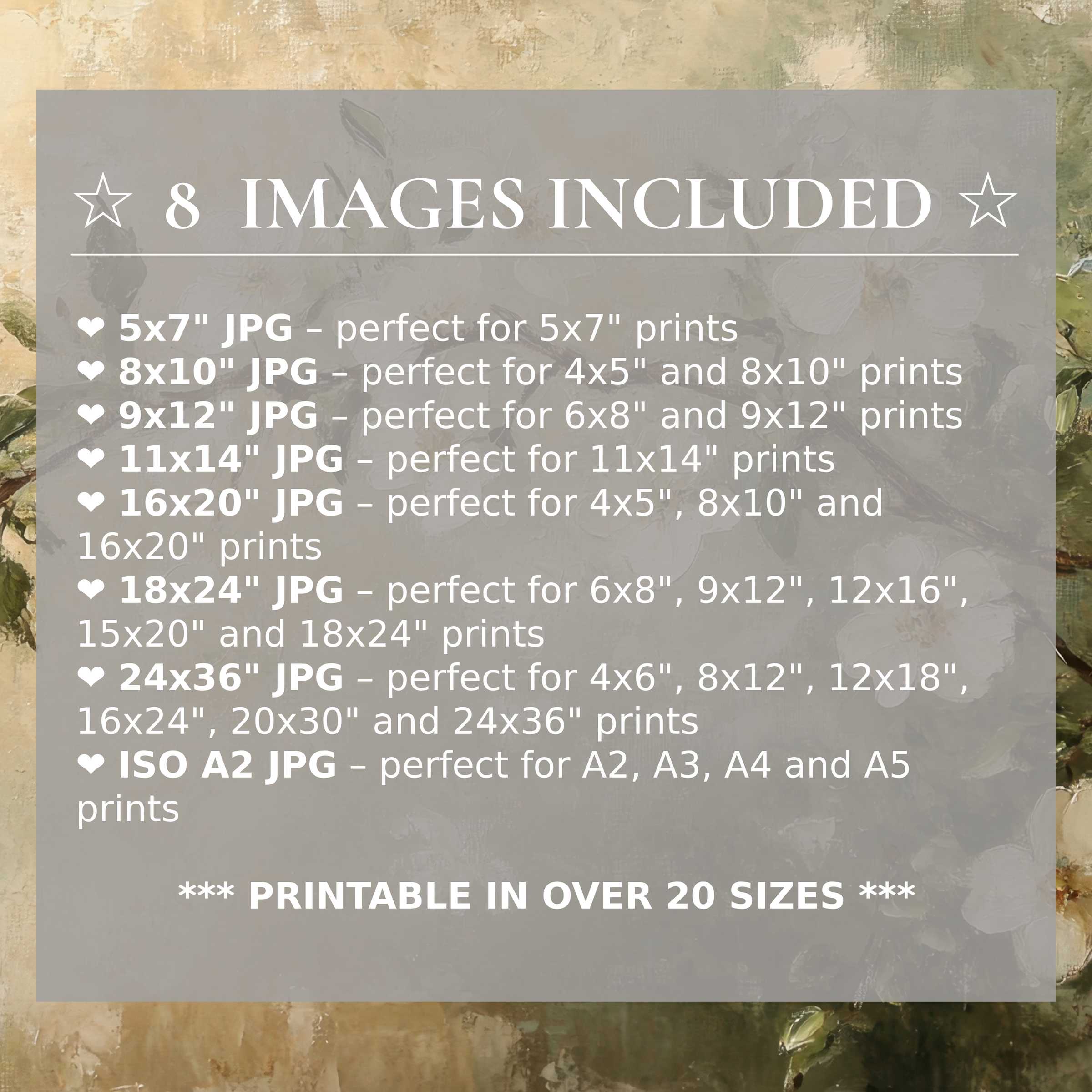 Radiant spring digital print in soothing cream and sage tones, delivered in 8 high-quality sizes to elevate modern interiors with versatile style