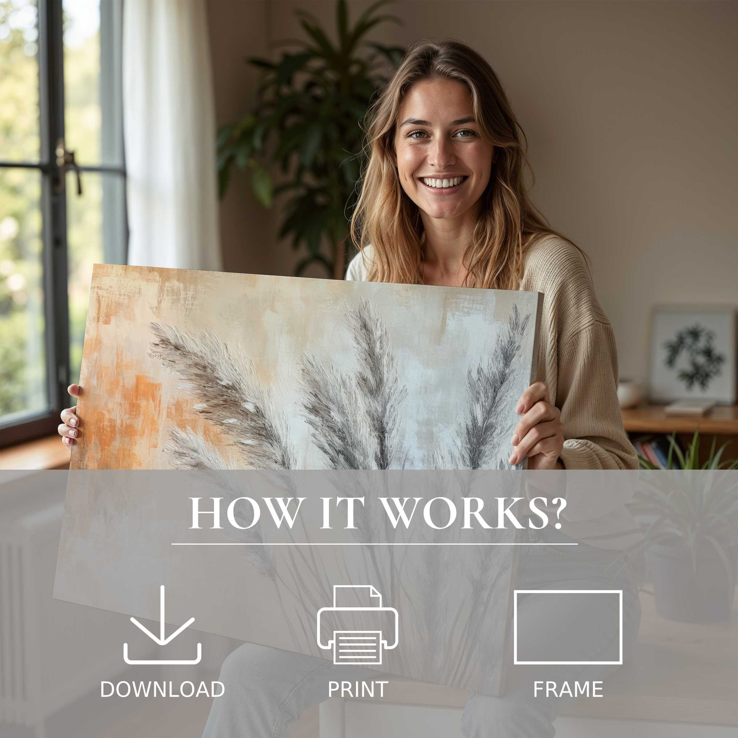 Joy and calm merge with this boho digital art print, elevating modern living spaces through effortless elegance and soulful connection