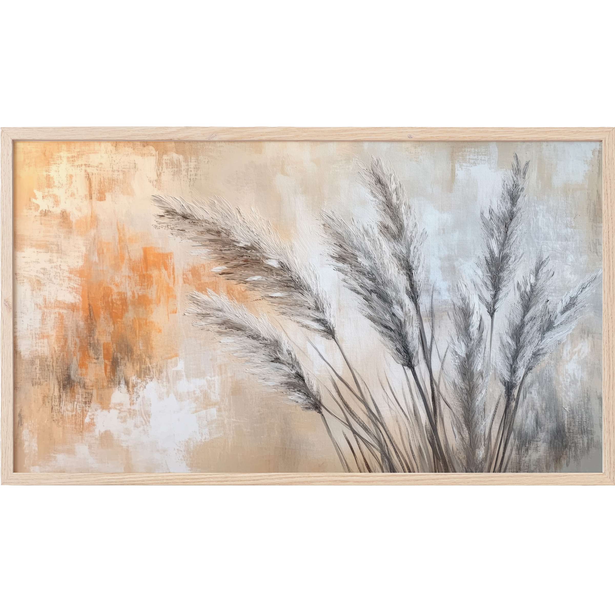 Elegant coastal grasses in muted beige, gray, and warm ochre hues, styled as boho Frame TV Art