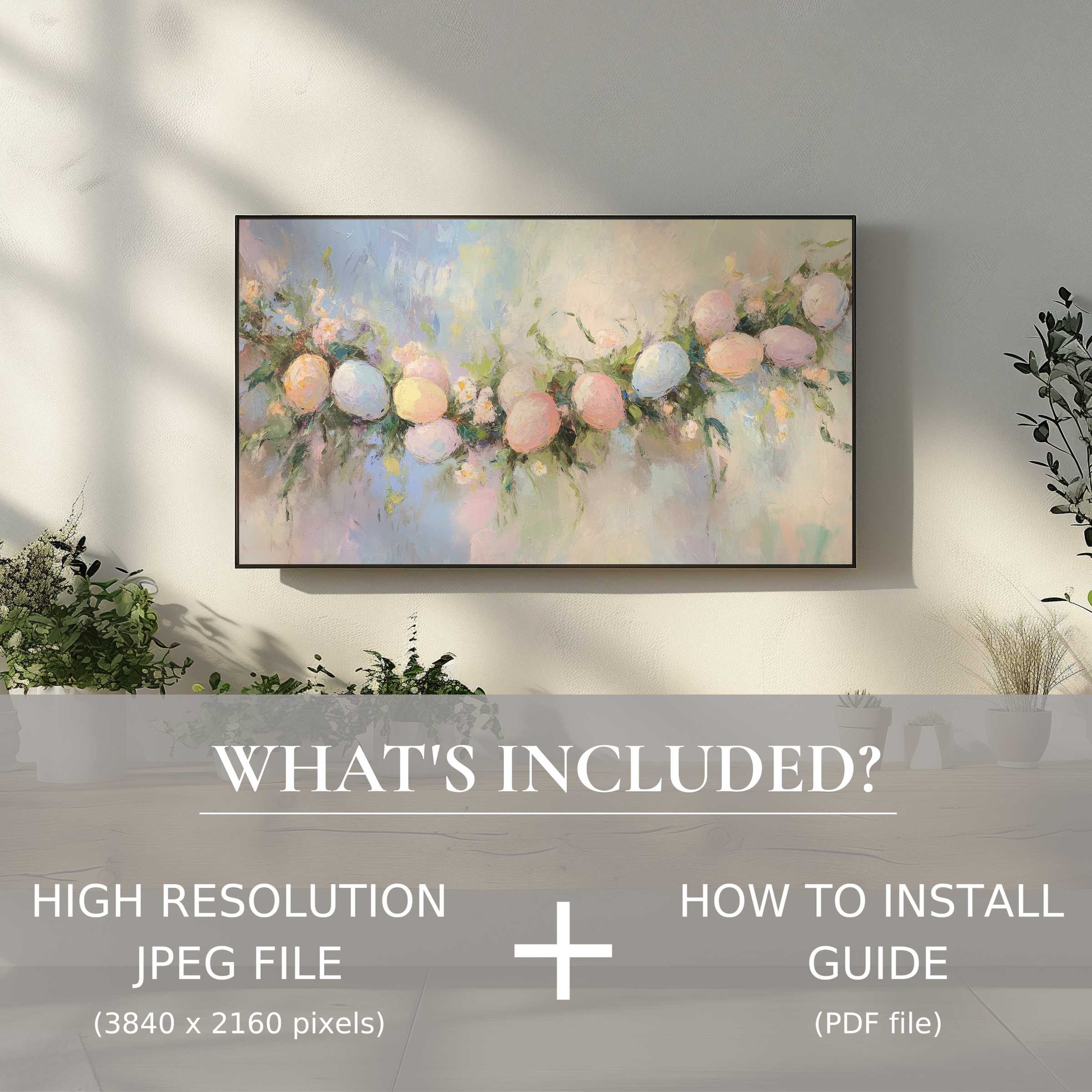 Elegant easter digital TV art download adds charm, easily enhances modern living spaces with pristine, high-res digital use