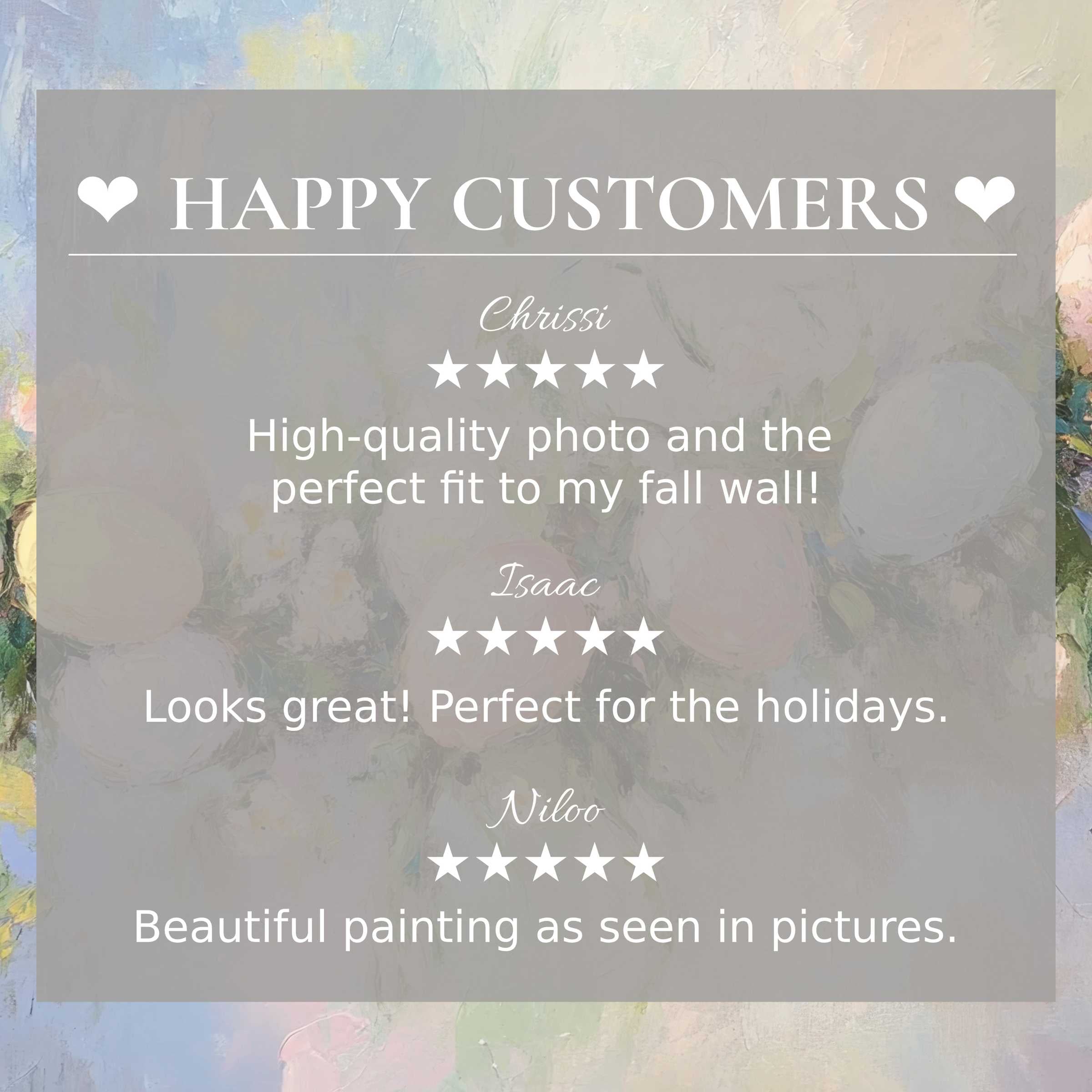 Elegant easter art for Frame TV with abstract pastel floral background and happy customer reviews building trust