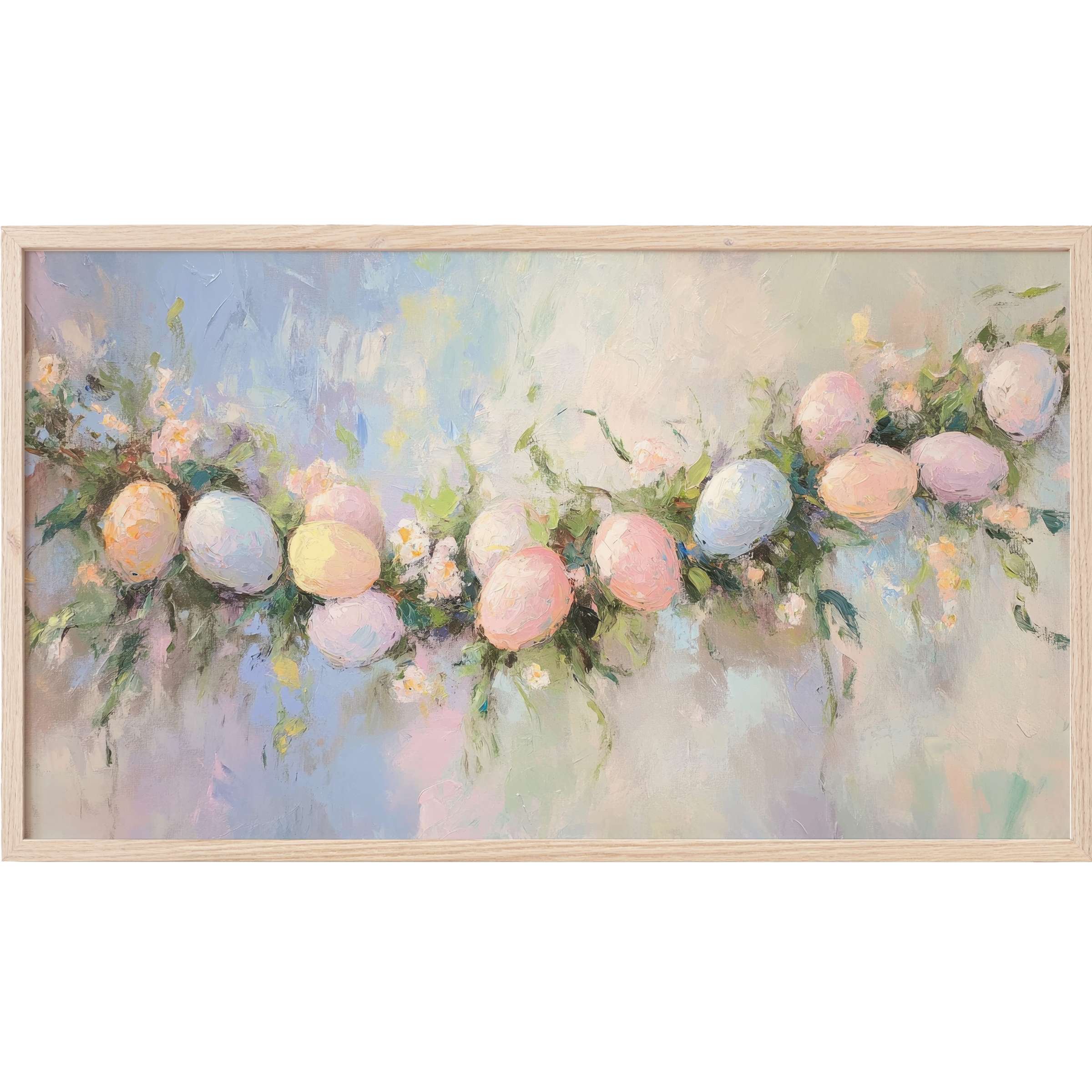 Delicate pastel Easter eggs and florals blend in soft brushstrokes for elegant easter Frame TV Art