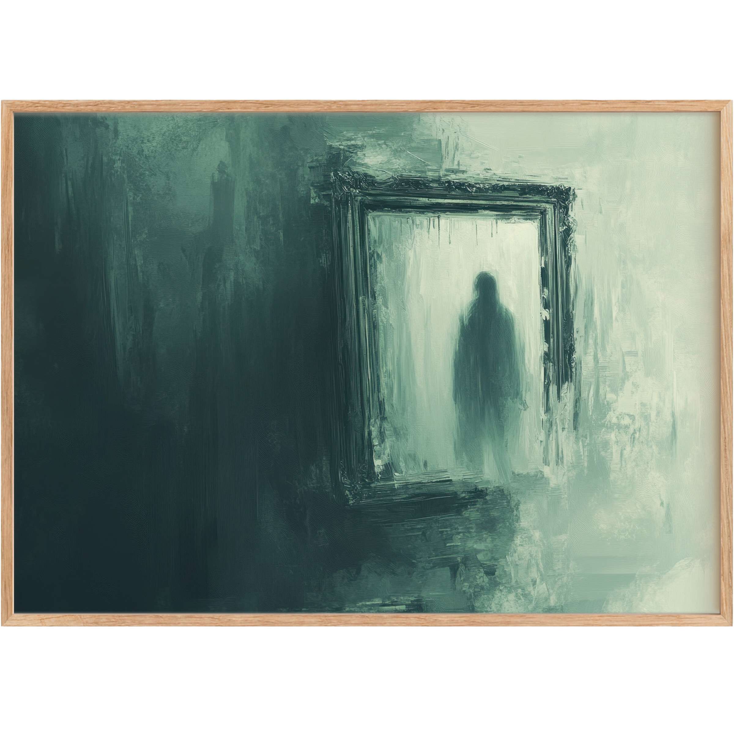 Evoke mystery and intrigue with this moody, atmospheric halloween printable wall art in deep teal and misty greens, perfect for a stylish, contemplative space