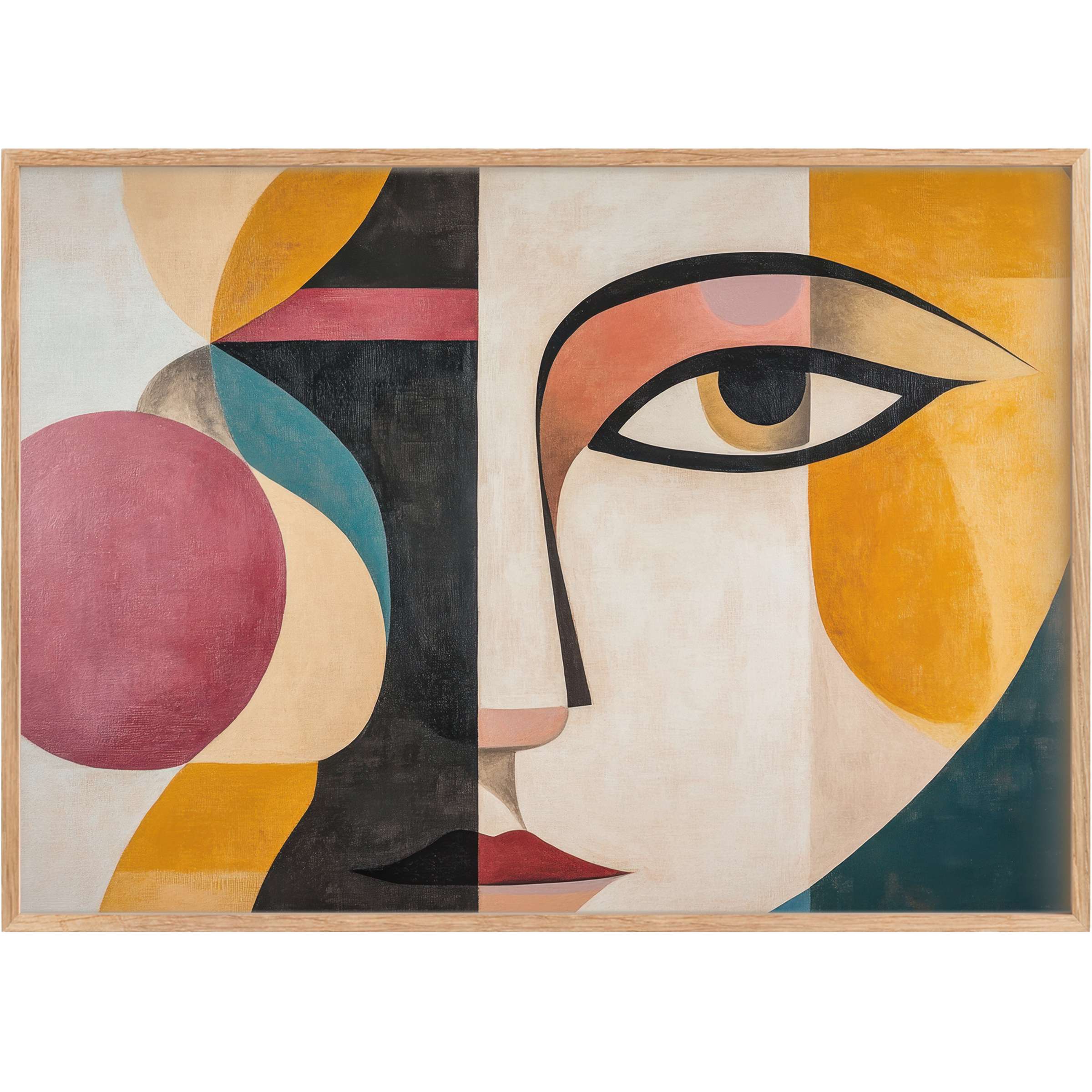 Minimalist printable wall art blending warm ochre, deep teal, and soft rose tones, evoking a bold, introspective elegance