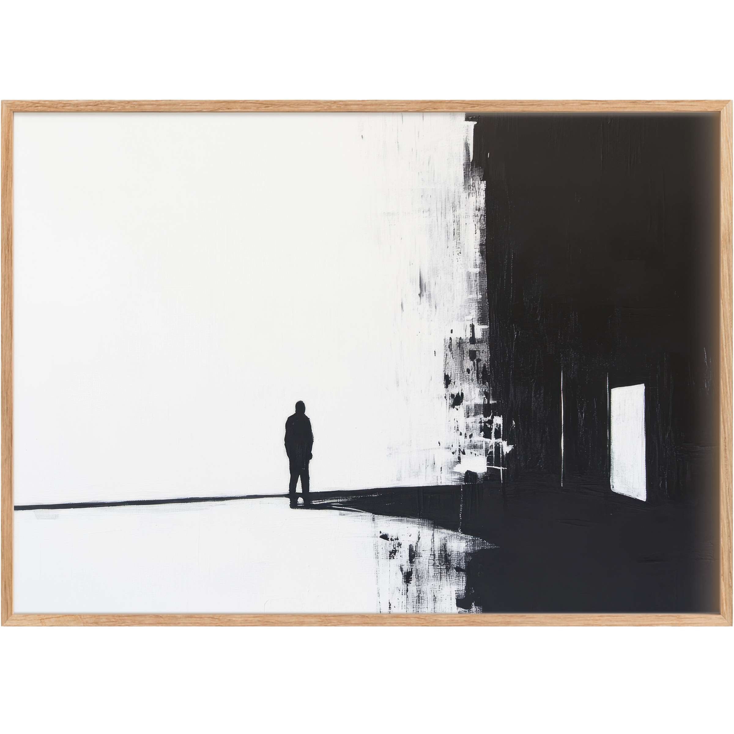 Monochrome street art printable wall art featuring a solitary figure, evoking bold contrast and contemplative calm