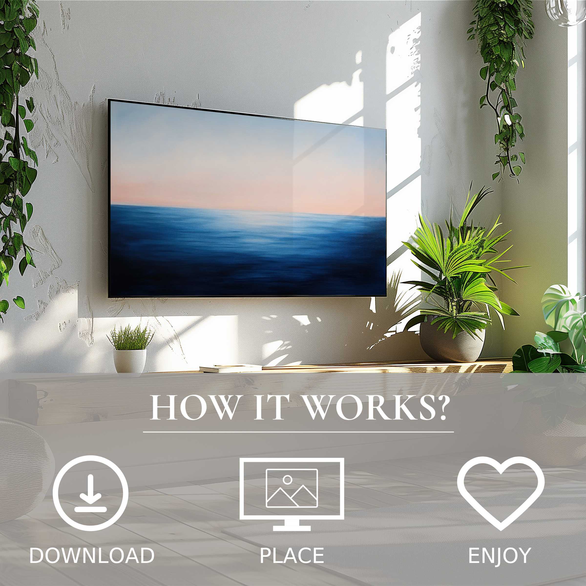 Modern art for Samsung TV: digital download with soft sunset tones enriches living space, easy to place and enjoy