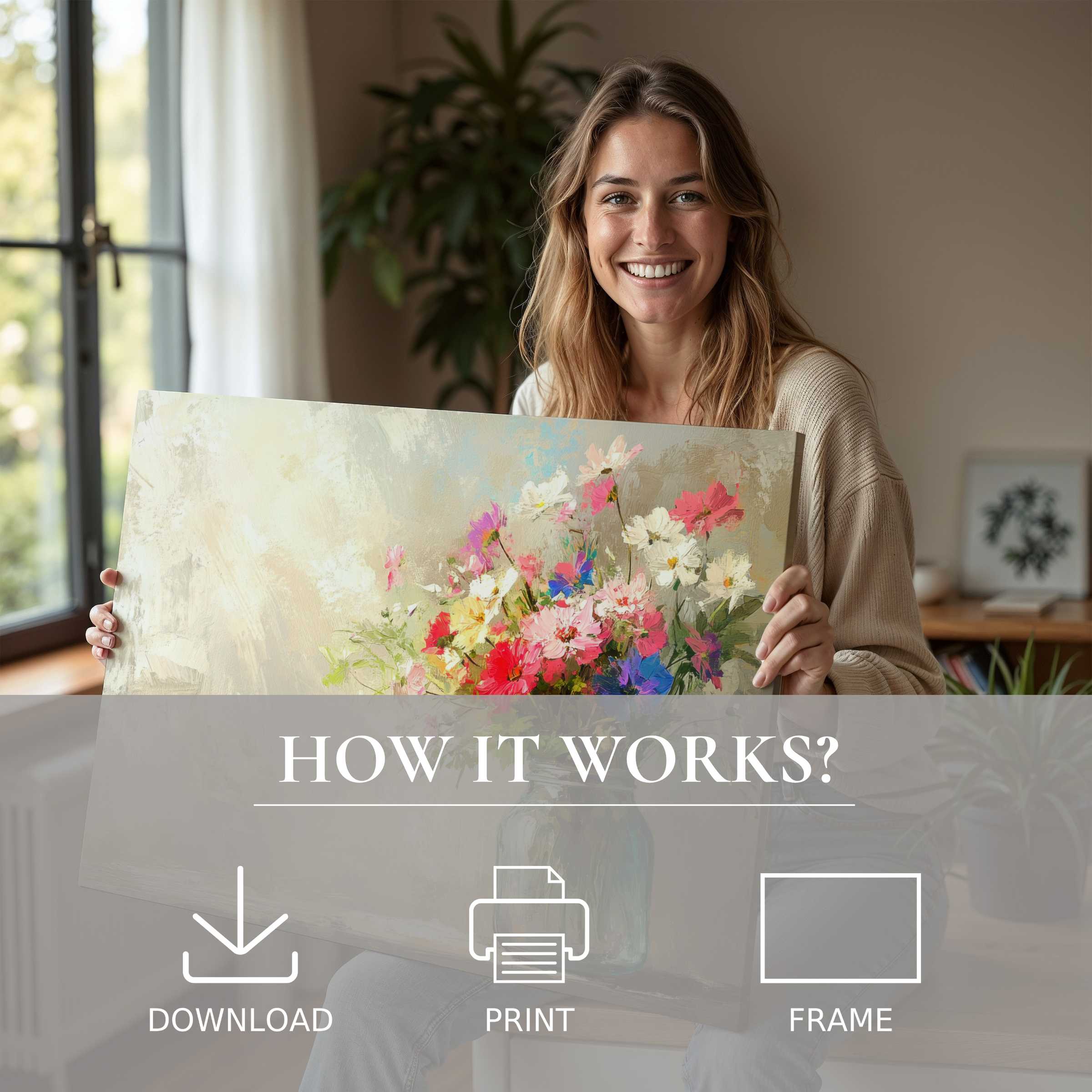 Bright spring digital art print radiates joy in a stylish home, inviting effortless connection through modern, vibrant decor