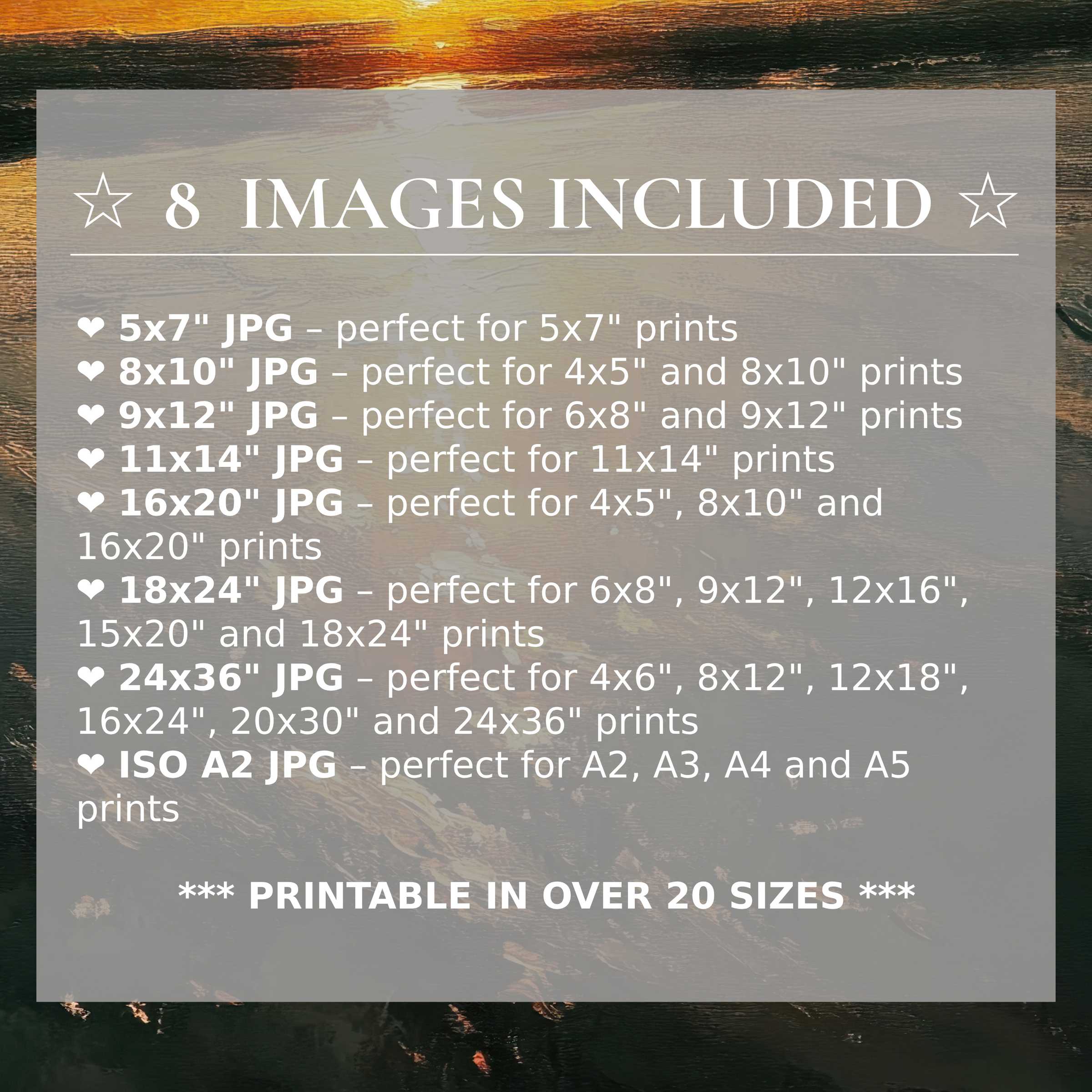 Radiant beach digital print in warm golds and deep blues, elevating modern interiors with style; 8 high-quality sizes included