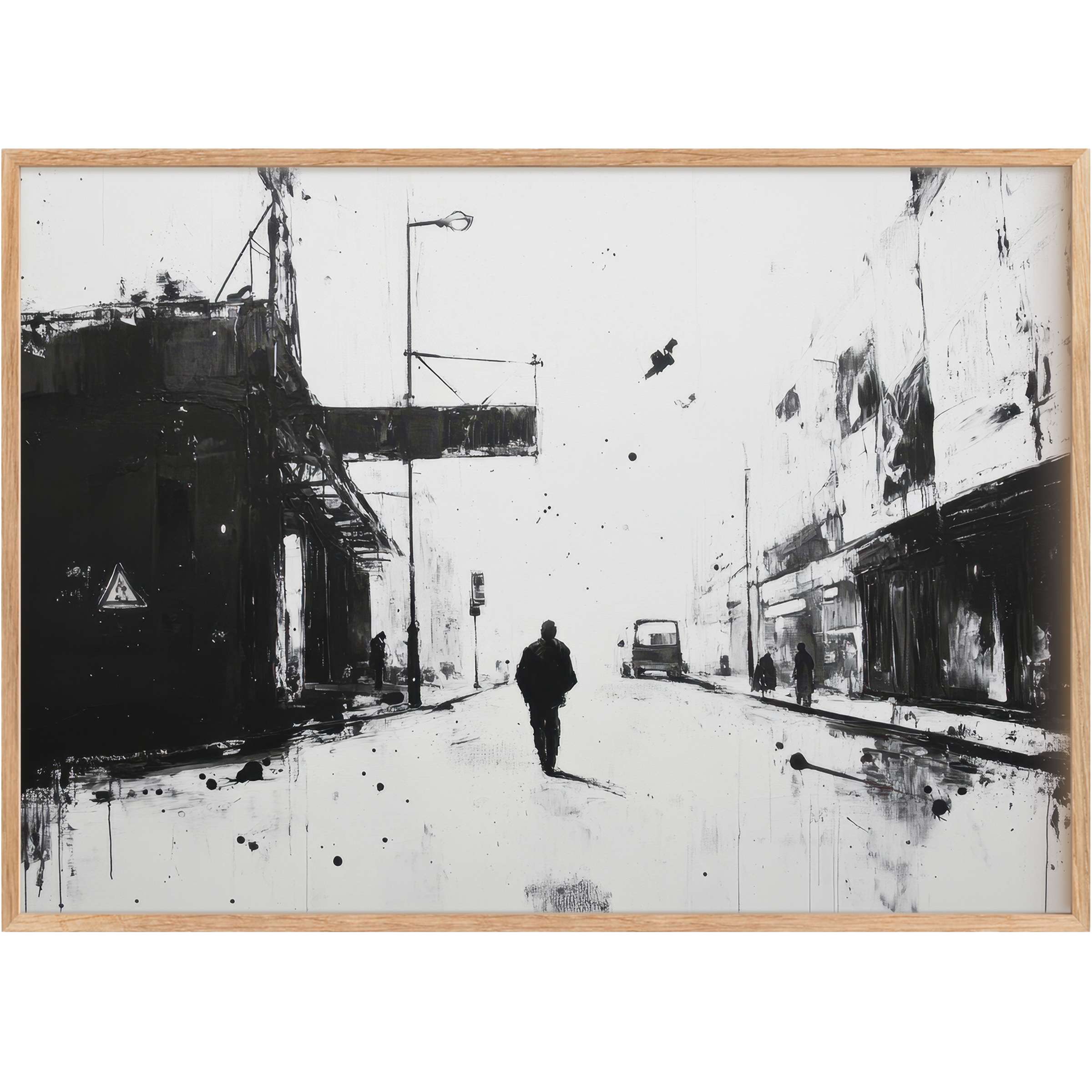 Bold monochrome street art printable wall art capturing urban solitude and raw, contemplative energy in striking black and white