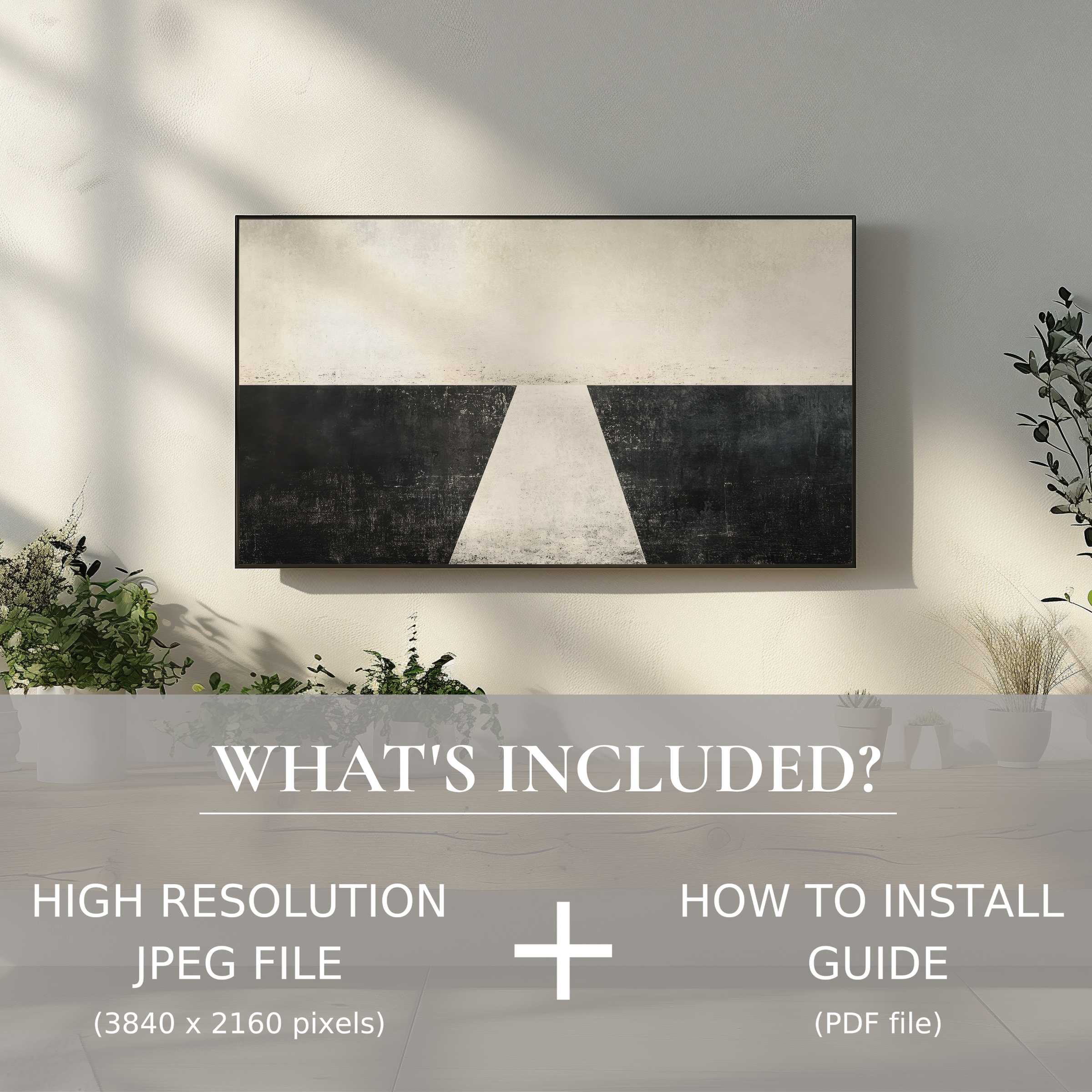 Sleek modern digital TV art download in subtle monochrome tones enhances minimalist living spaces with effortless digital use