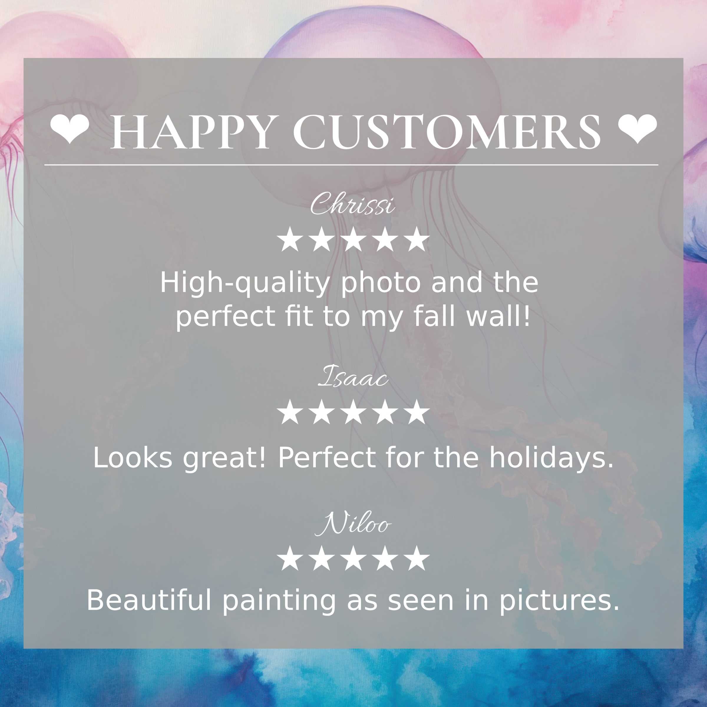 Nursery art for Frame TV with abstract pastel jellyfish; happy customer reviews build trust and showcase elegance