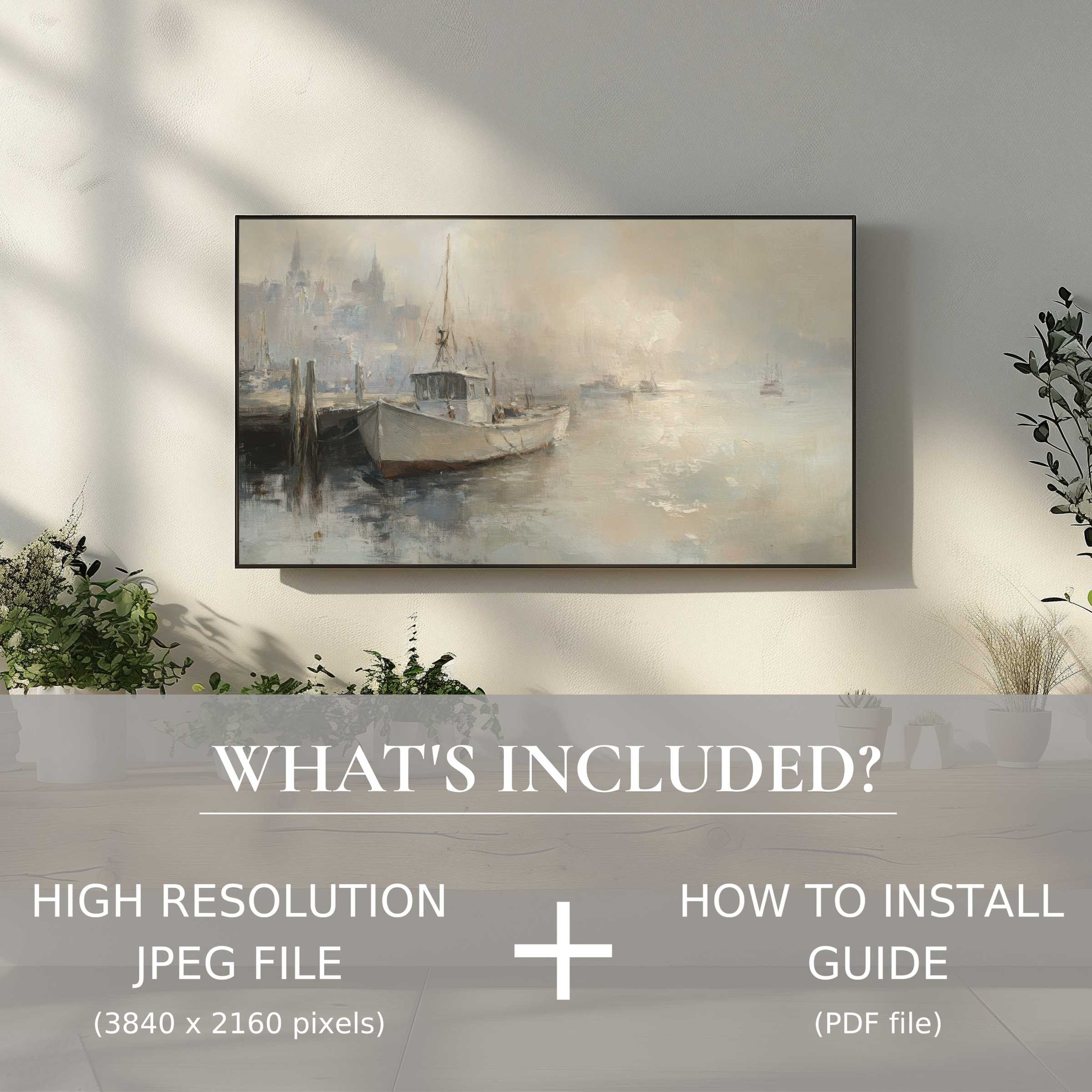 Elegant coastal digital TV art download enhances serene living spaces with easy digital use and stylish ambiance