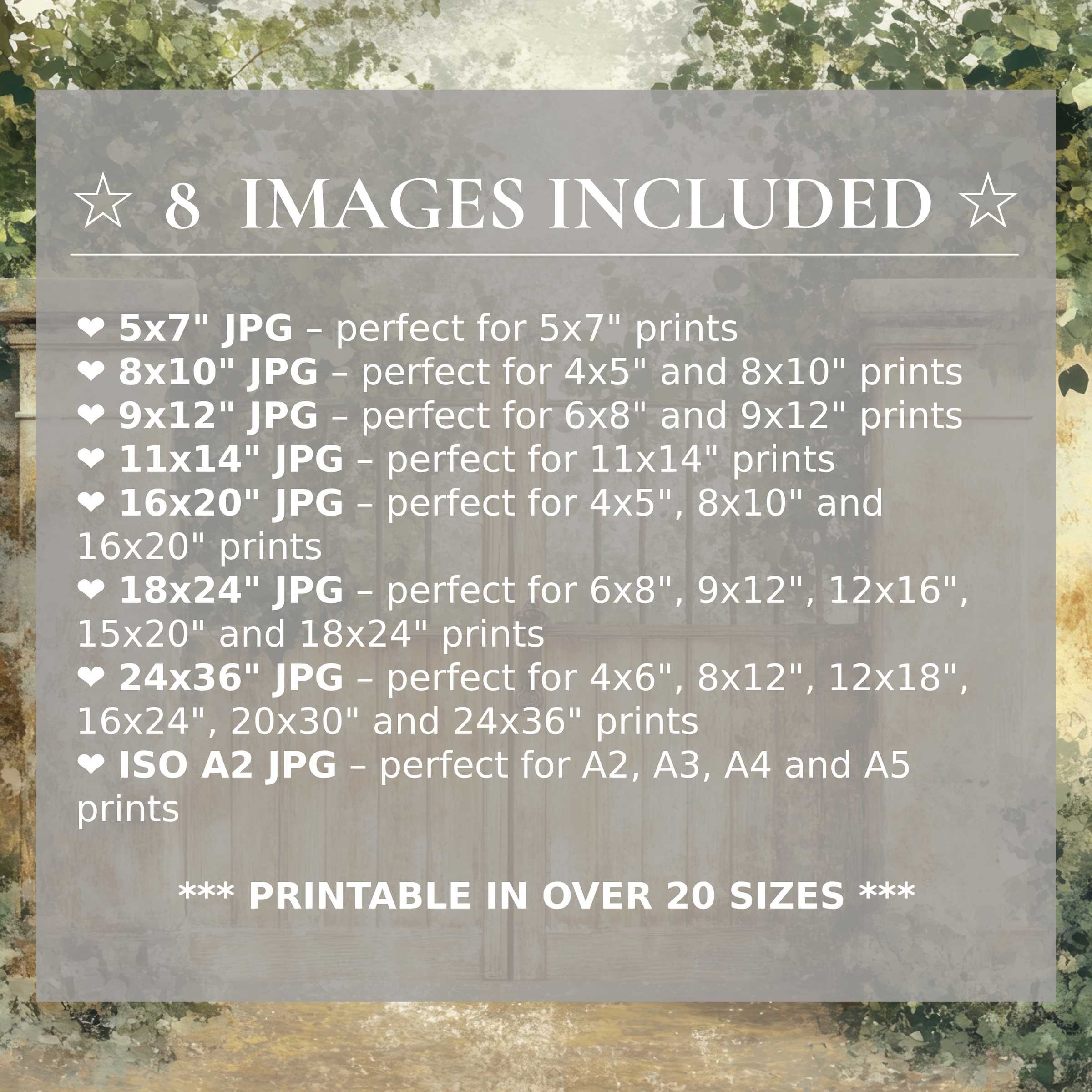 Radiant spring digital print in soothing green and gold tones, elevating modern interiors with style and 8 included high-quality sizes for versatile display