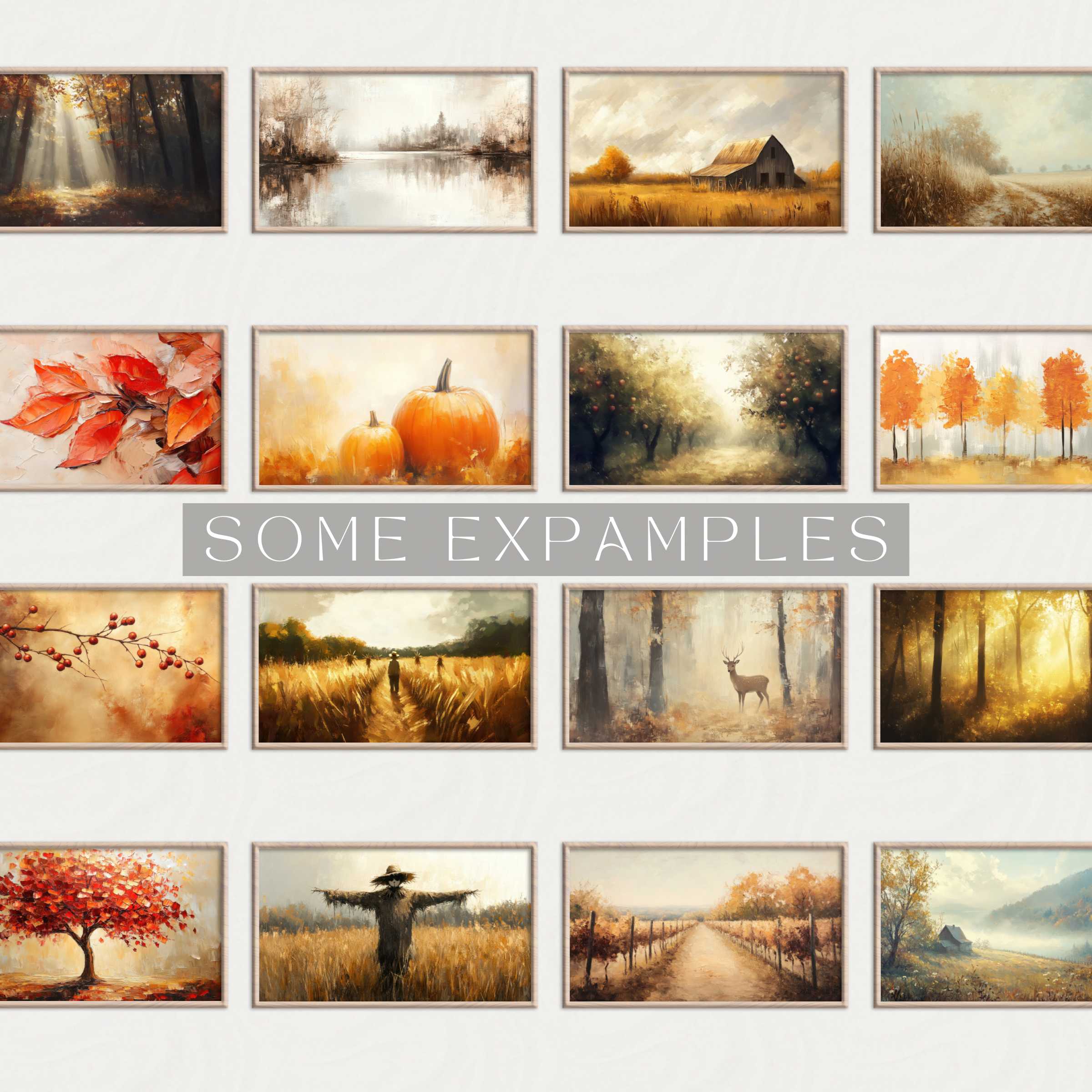 Elegant Fall Frame TV Art collection showcasing warm autumn landscapes, pumpkins, and serene natural scenes for refined living spaces