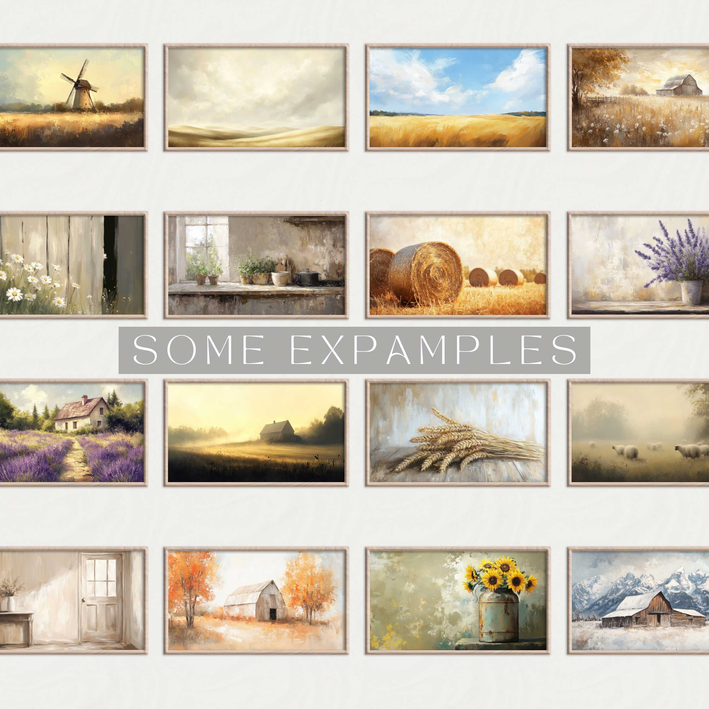 Farmhouse Frame TV Art: curated rustic landscape and floral designs embodying refined countryside elegance for modern homes