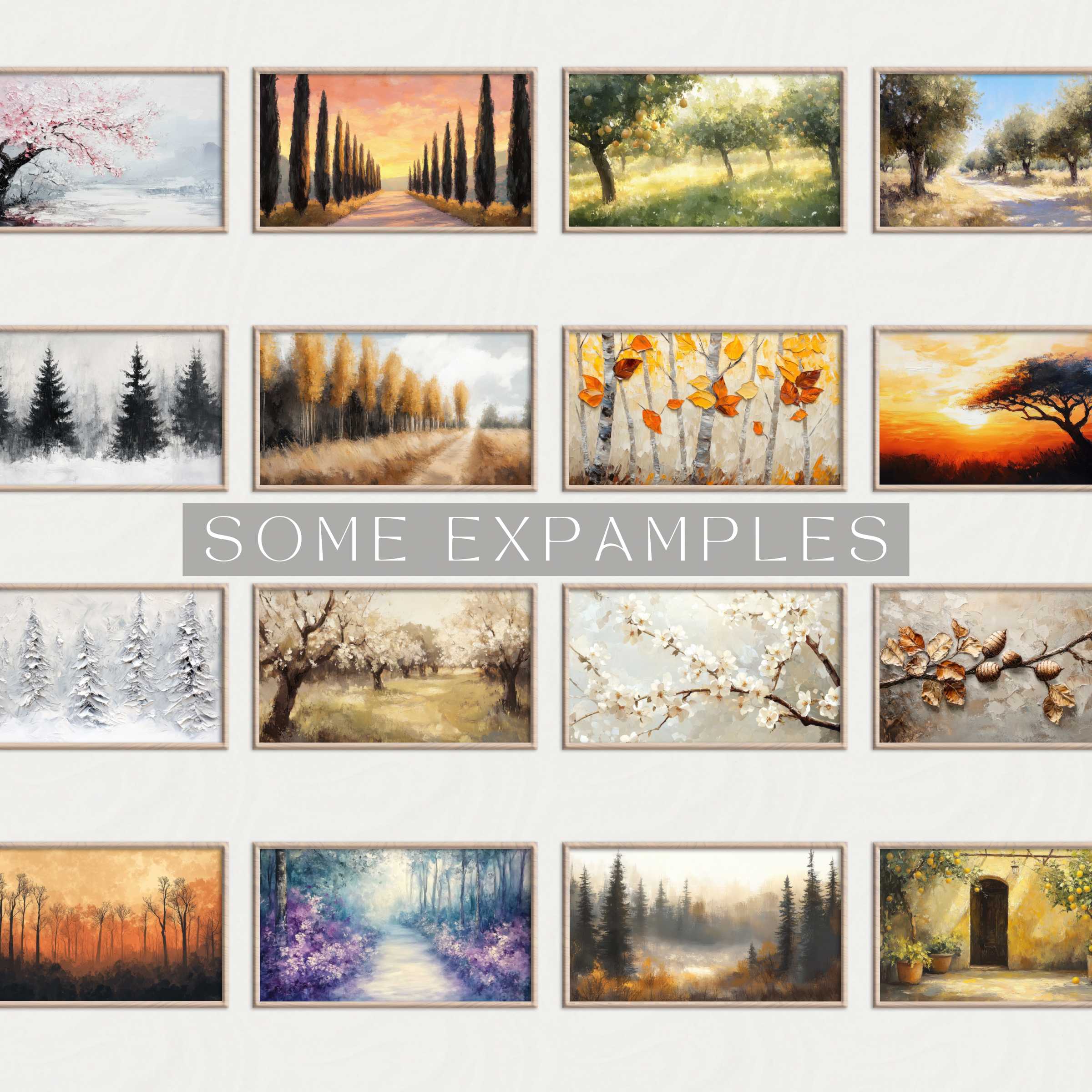 Elegant Trees Wall Art Prints showcasing diverse seasonal and atmospheric landscapes for refined home decor