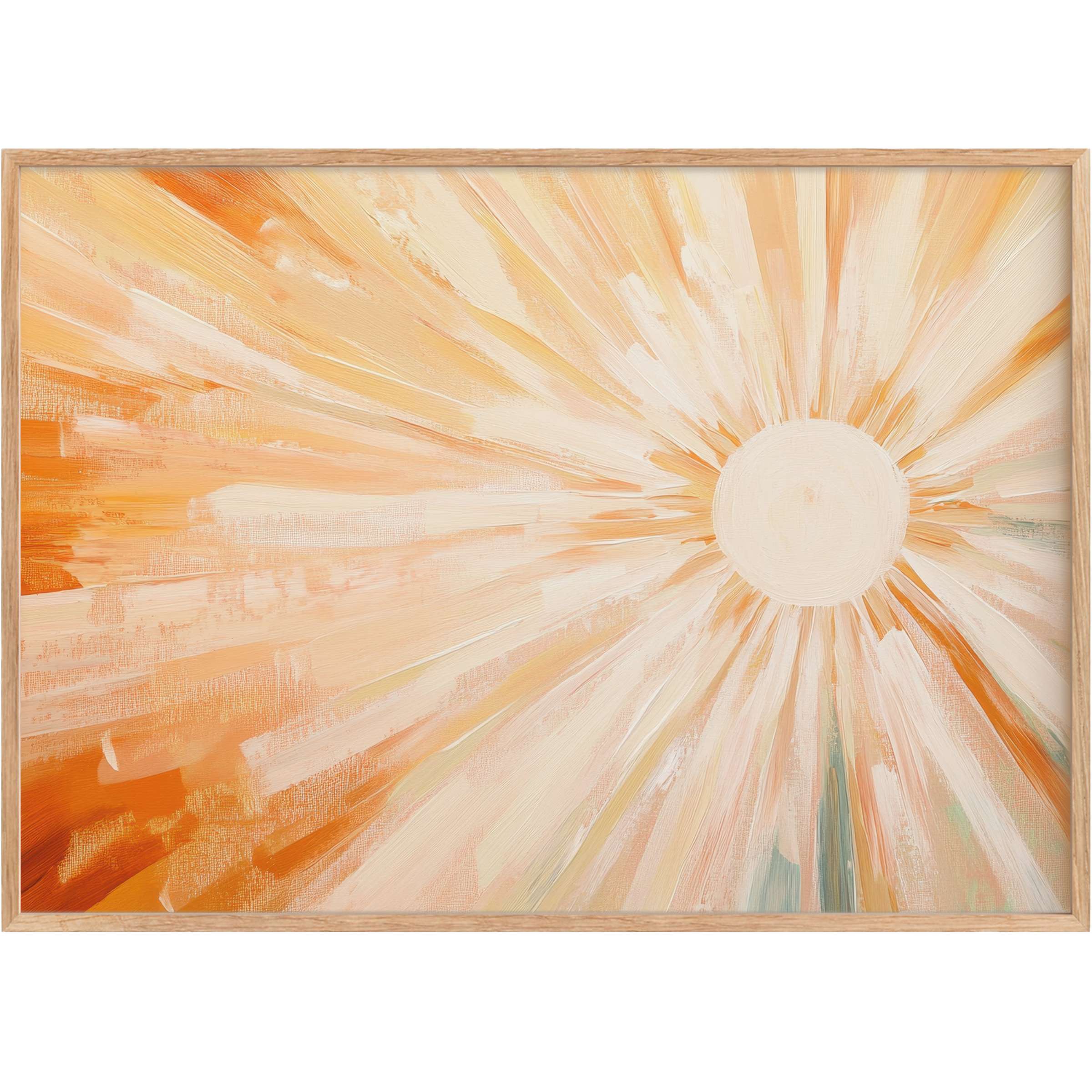 Radiant boho printable wall art in warm apricot and cream tones, evoking uplifting, sunlit tranquility for chic interiors