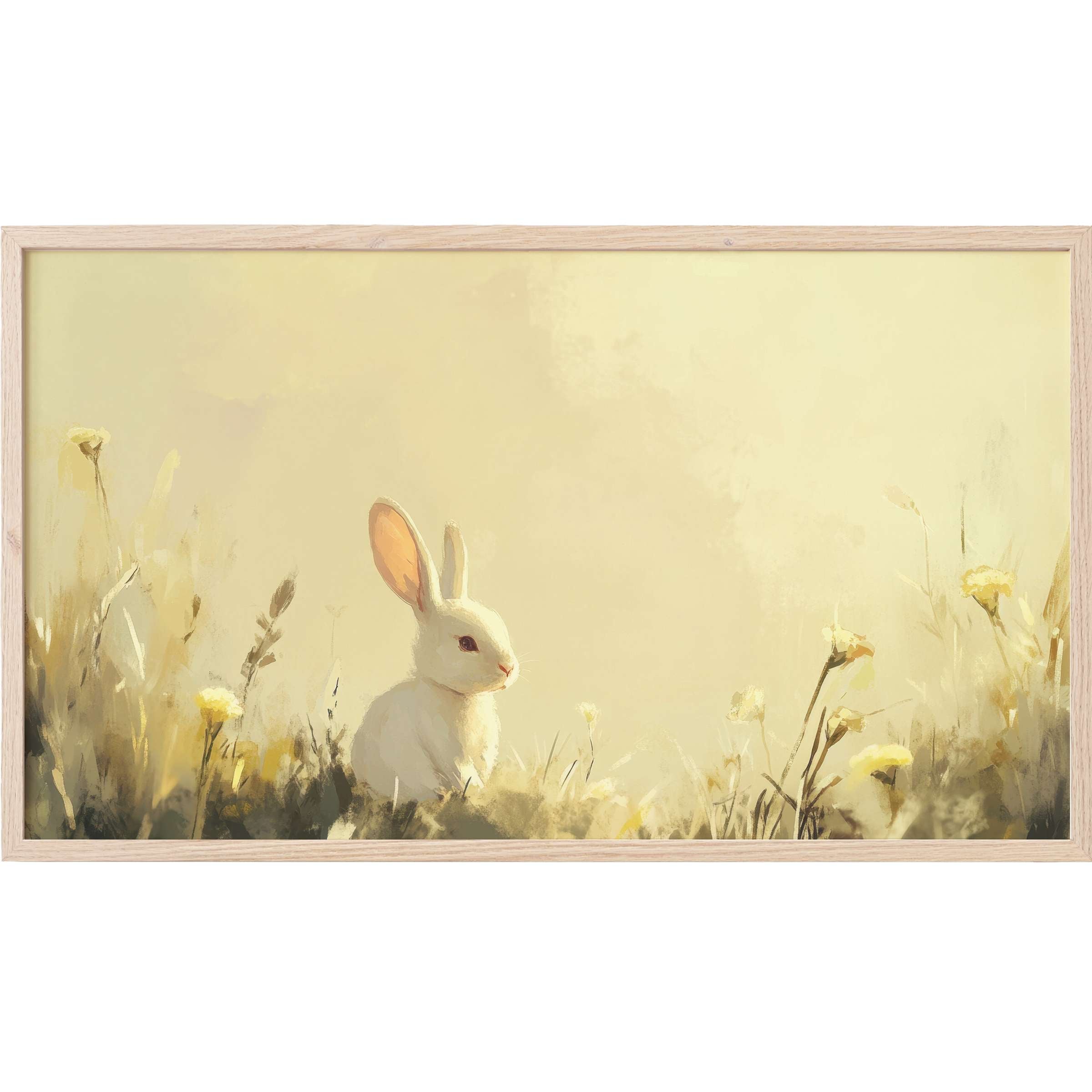 Soft pastel bunny amid delicate wildflowers in warm hues, a serene easter Frame TV Art for modern decor