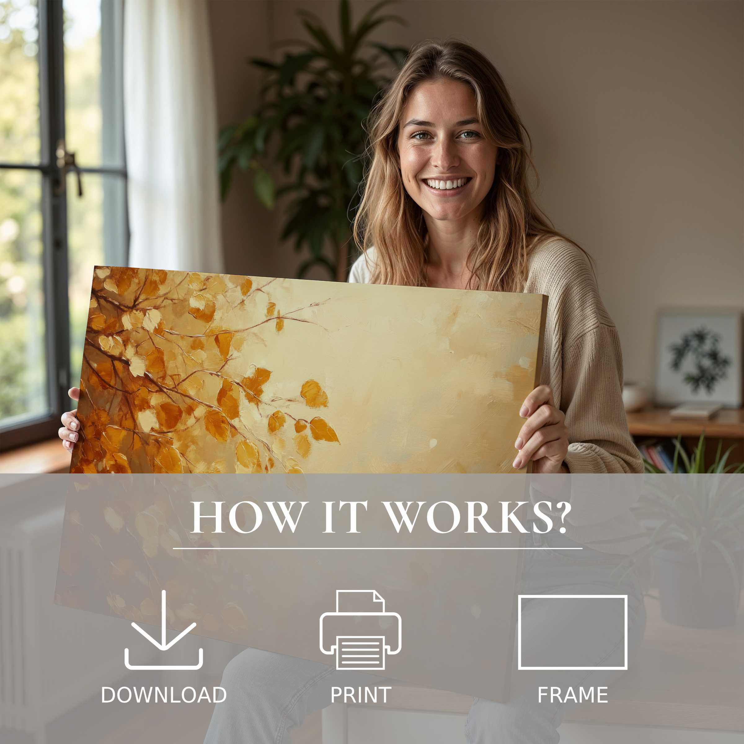 Warm fall digital art print inspiring genuine connection and joy in a modern home’s serene, stylish decor