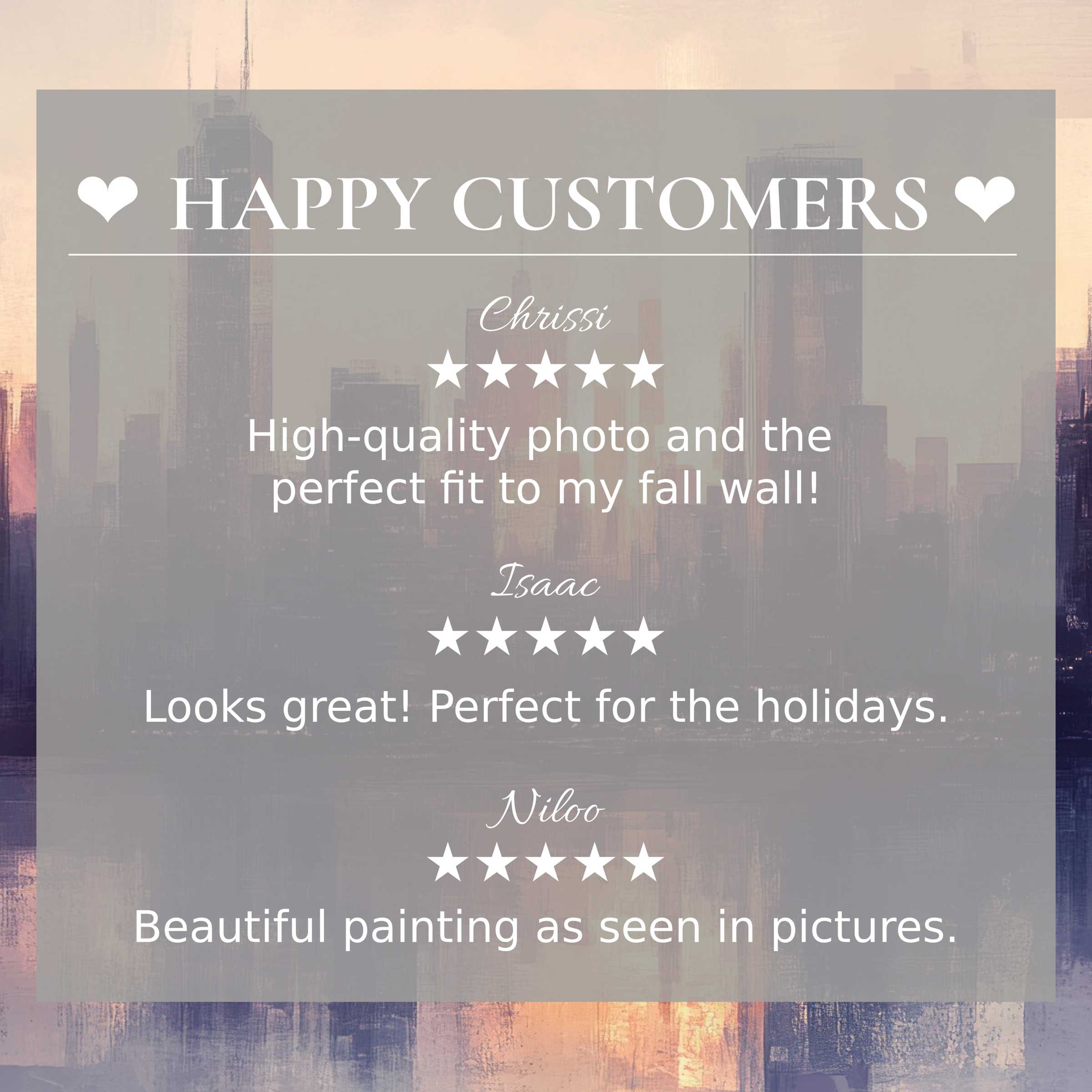 Urban art for Frame TV with abstract sunset tones, elegant design, and positive reviews from happy customers building trust