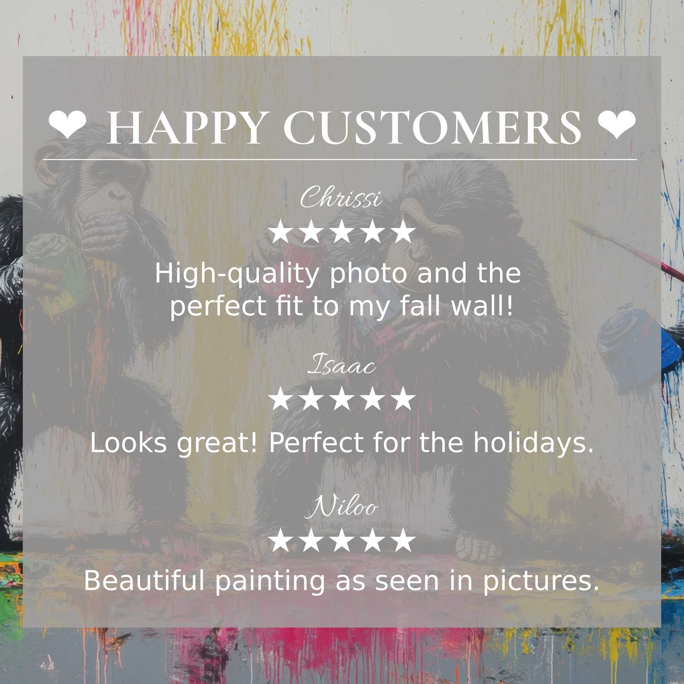 Street art for Frame TV with vibrant dripping colors, showcasing happy customer reviews and elegant style