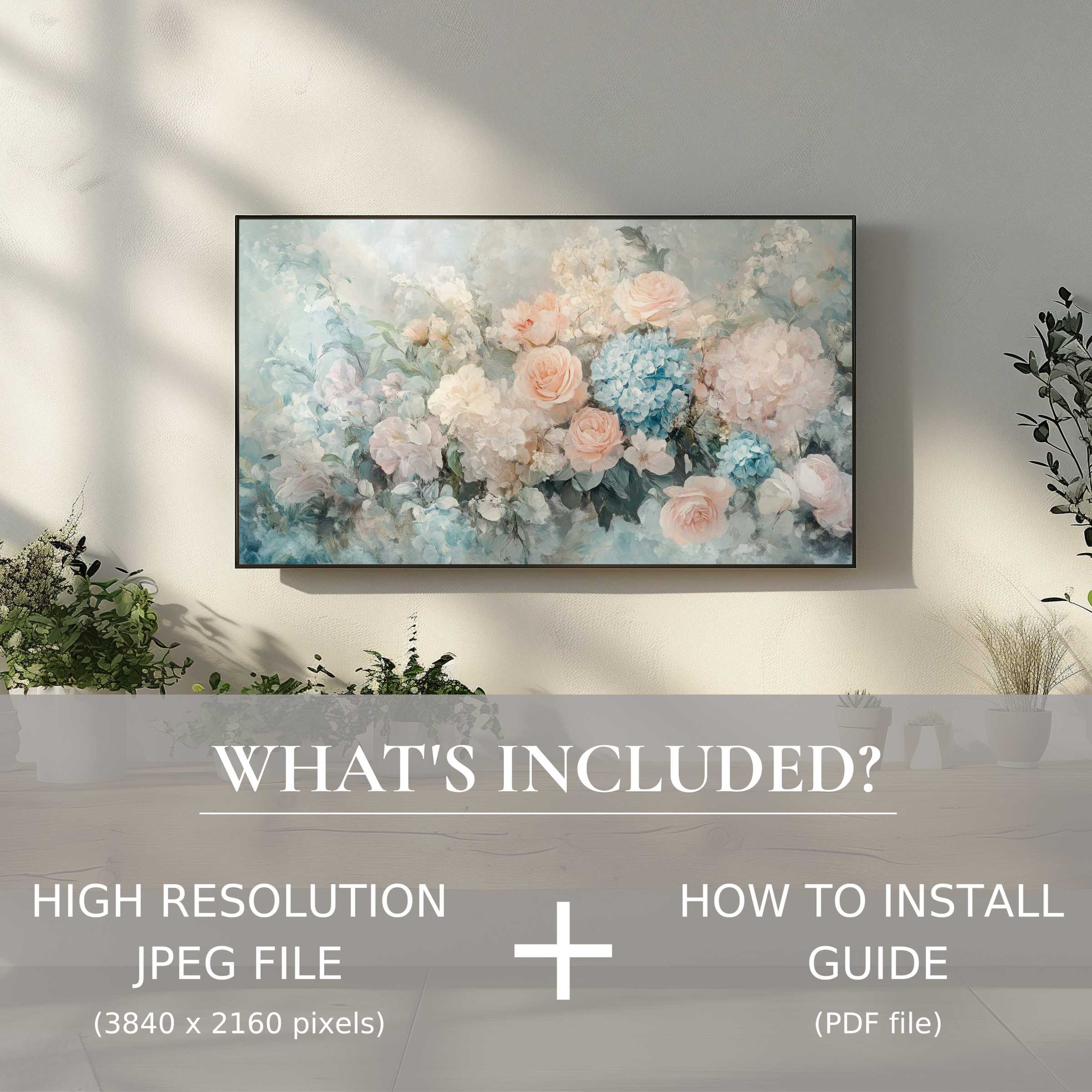 Elegant floral digital TV art download enhances modern living spaces with easy digital use and high-resolution beauty