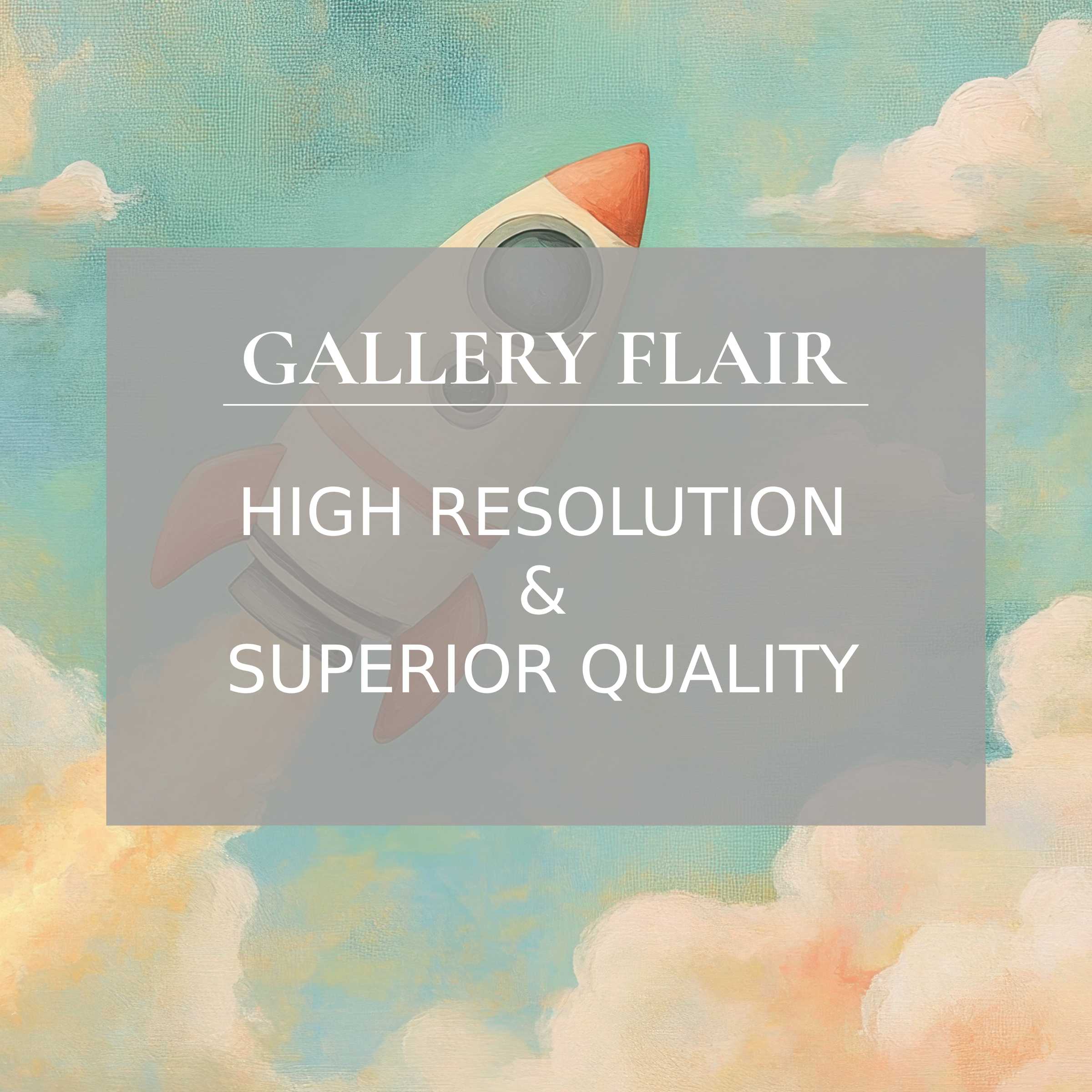 Nursery printable art featuring a charming rocket soaring through dreamy pastel clouds, elevating serene, modern nursery decor with exquisite detail