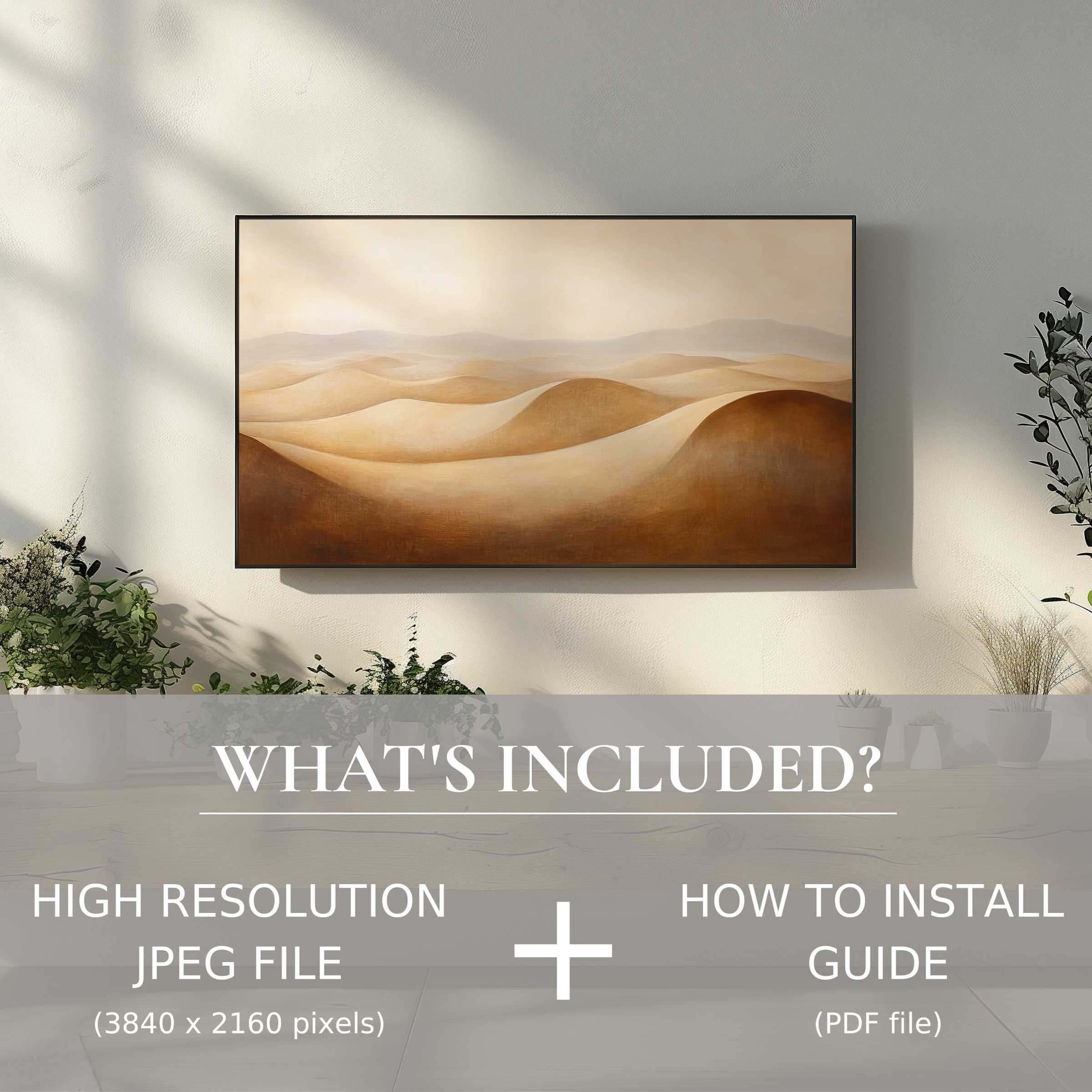 Elegant living room with vintage digital TV art download; easy digital use elevates your stylish decor