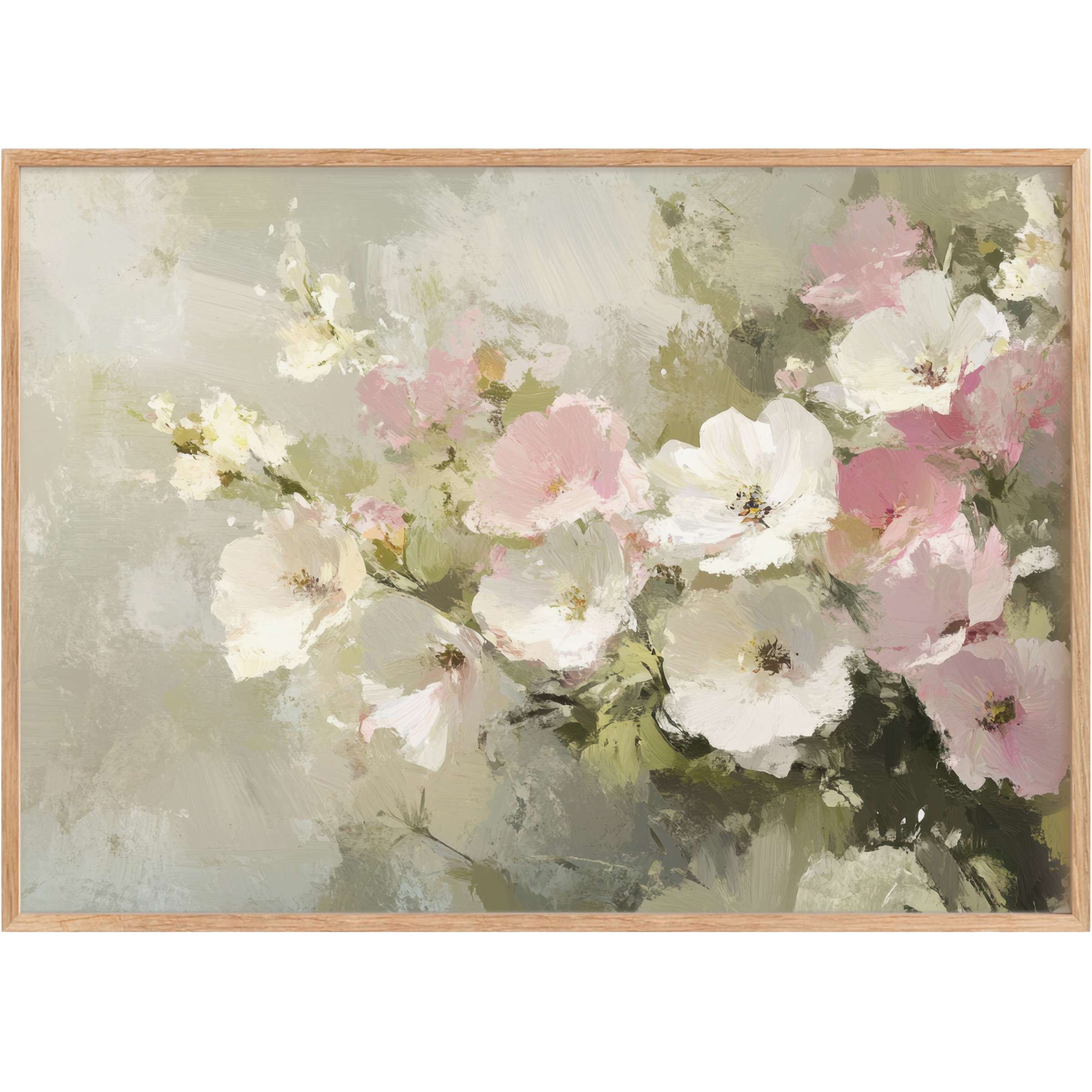 Delicate summer printable wall art with soft blush and ivory blooms, evoking a serene, elegant, and timeless ambiance