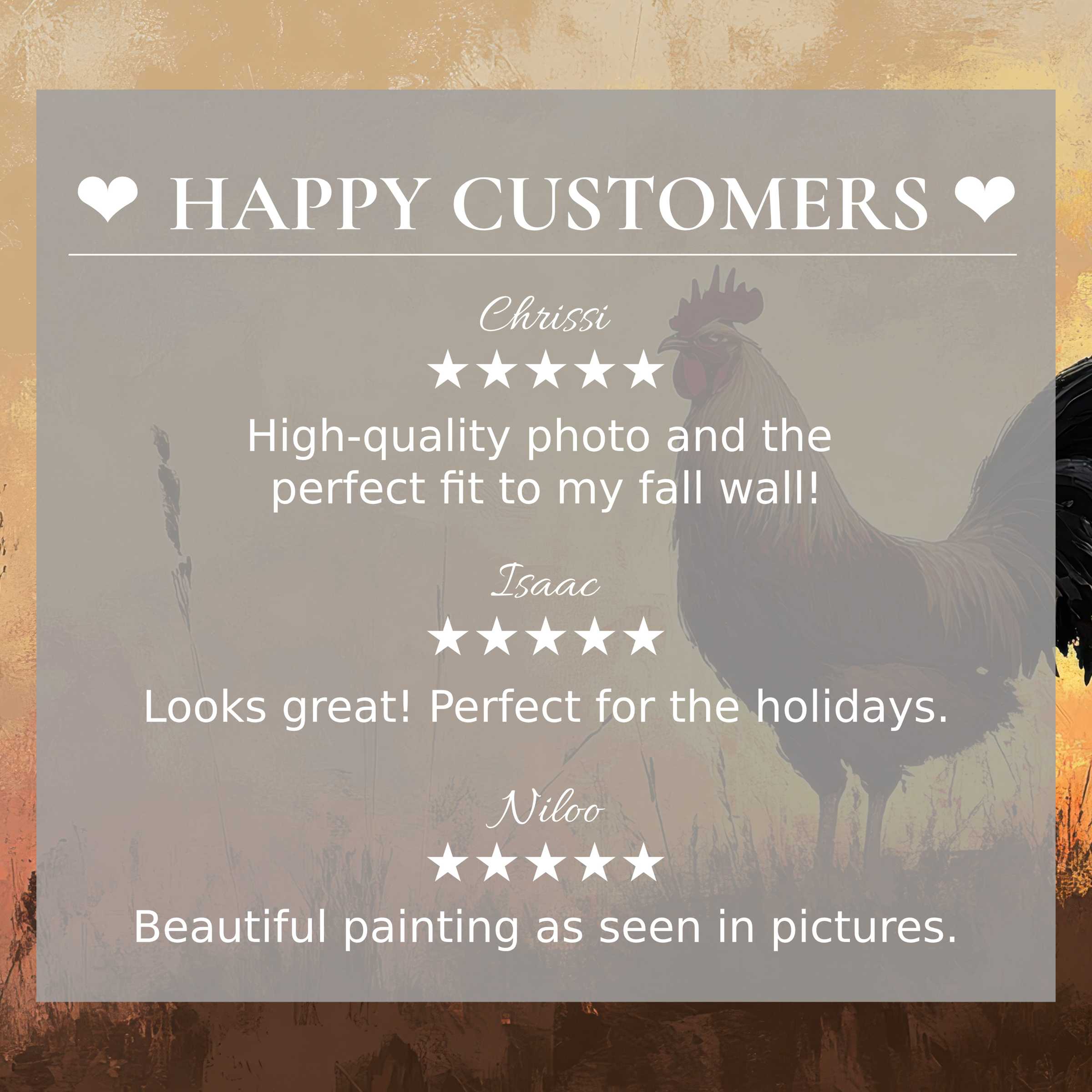 Farmhouse art for Frame TV with abstract sunset hues, showcasing happy customer reviews and elegant trust-building design