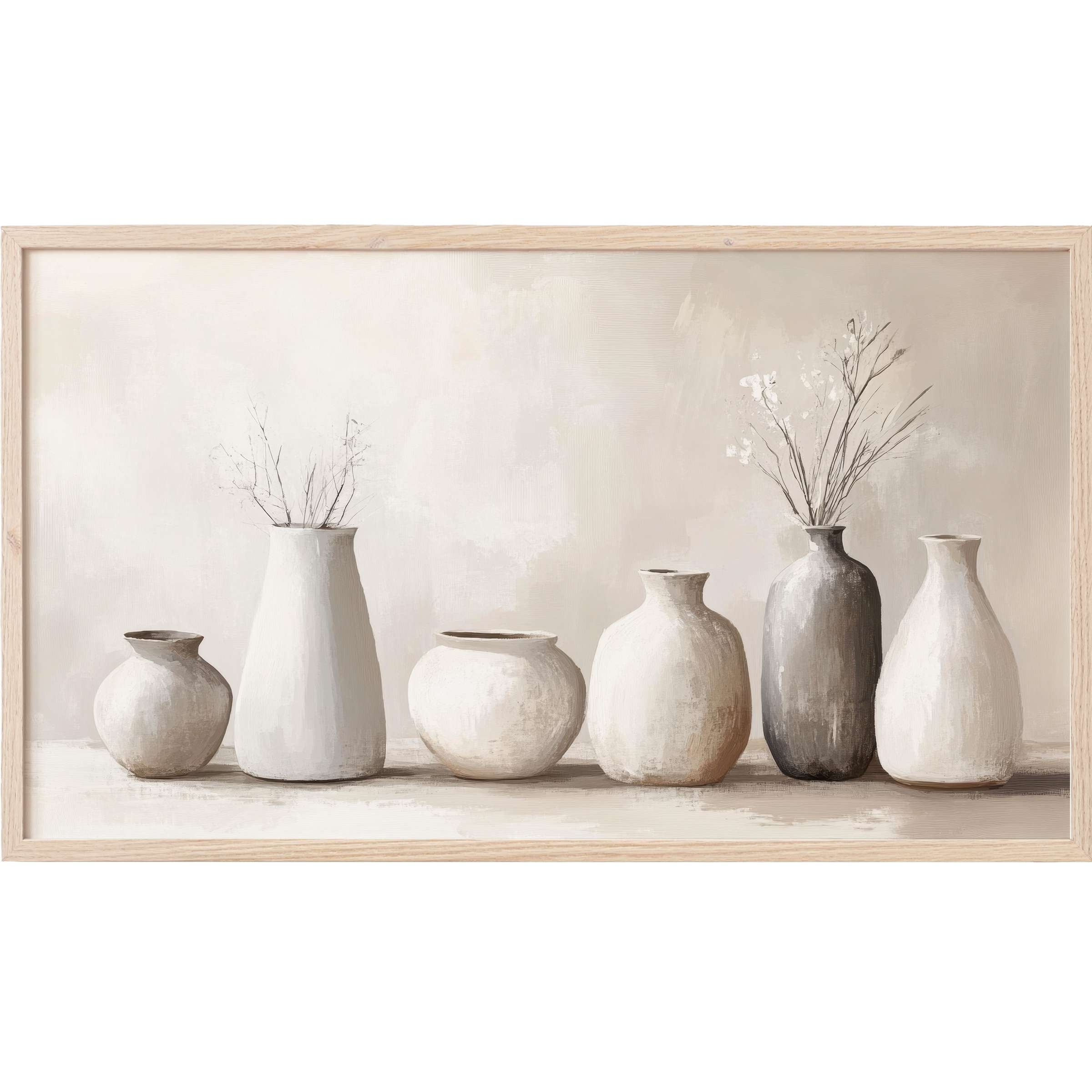 Boho Frame TV Art of neutral-toned vases in soft beige, ivory, and gray with minimalist dried florals