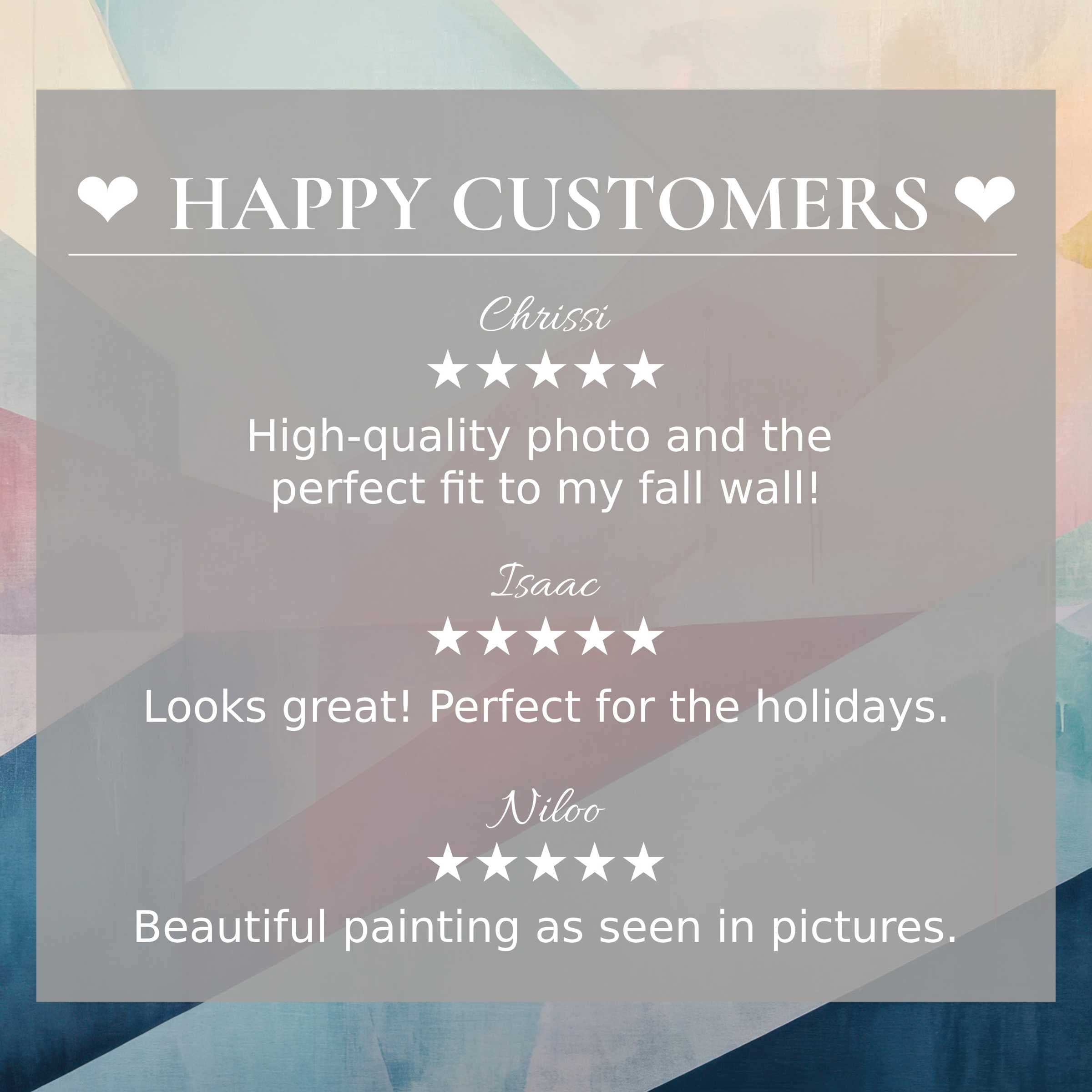 Abstract art for Frame TV with soft sunset tones, highlighting happy customer reviews that build trust and elegance