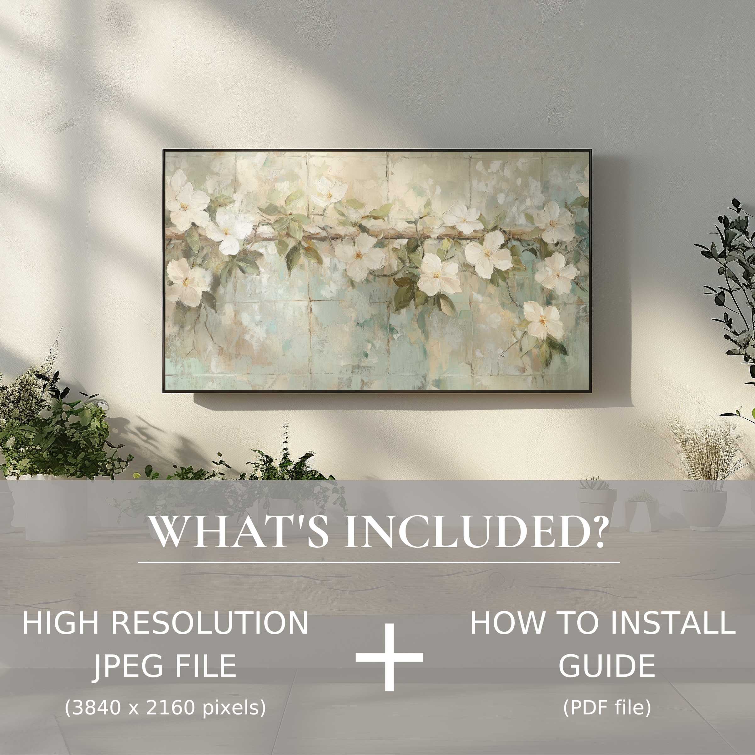 Elegant botanical digital TV art download enhances modern living spaces with easy digital use and high-resolution charm