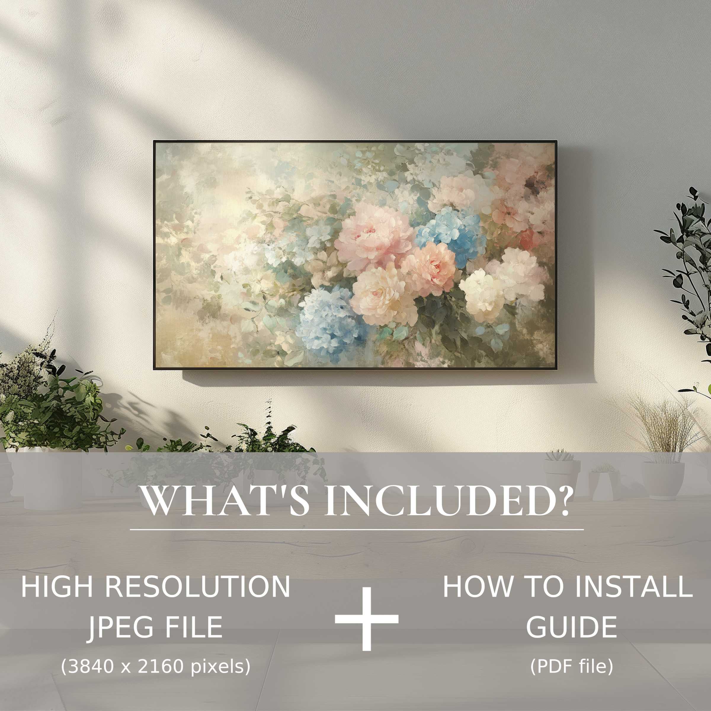 Elegant floral digital TV art download brightens modern living spaces with easy digital use and timeless charm