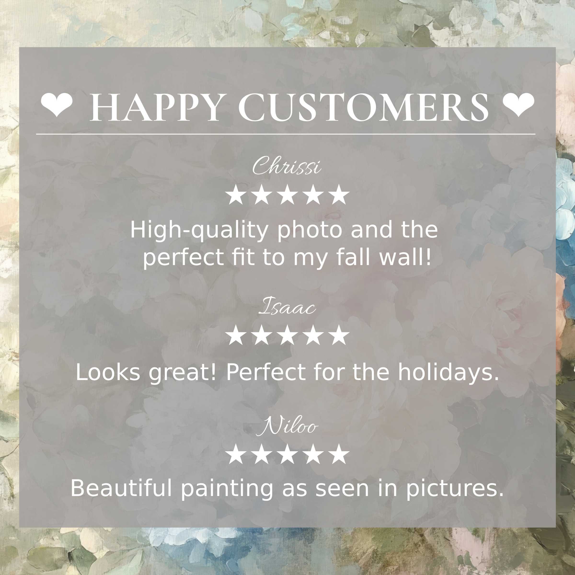 Floral art for Frame TV with abstract floral background and happy customer reviews building trust and elegance