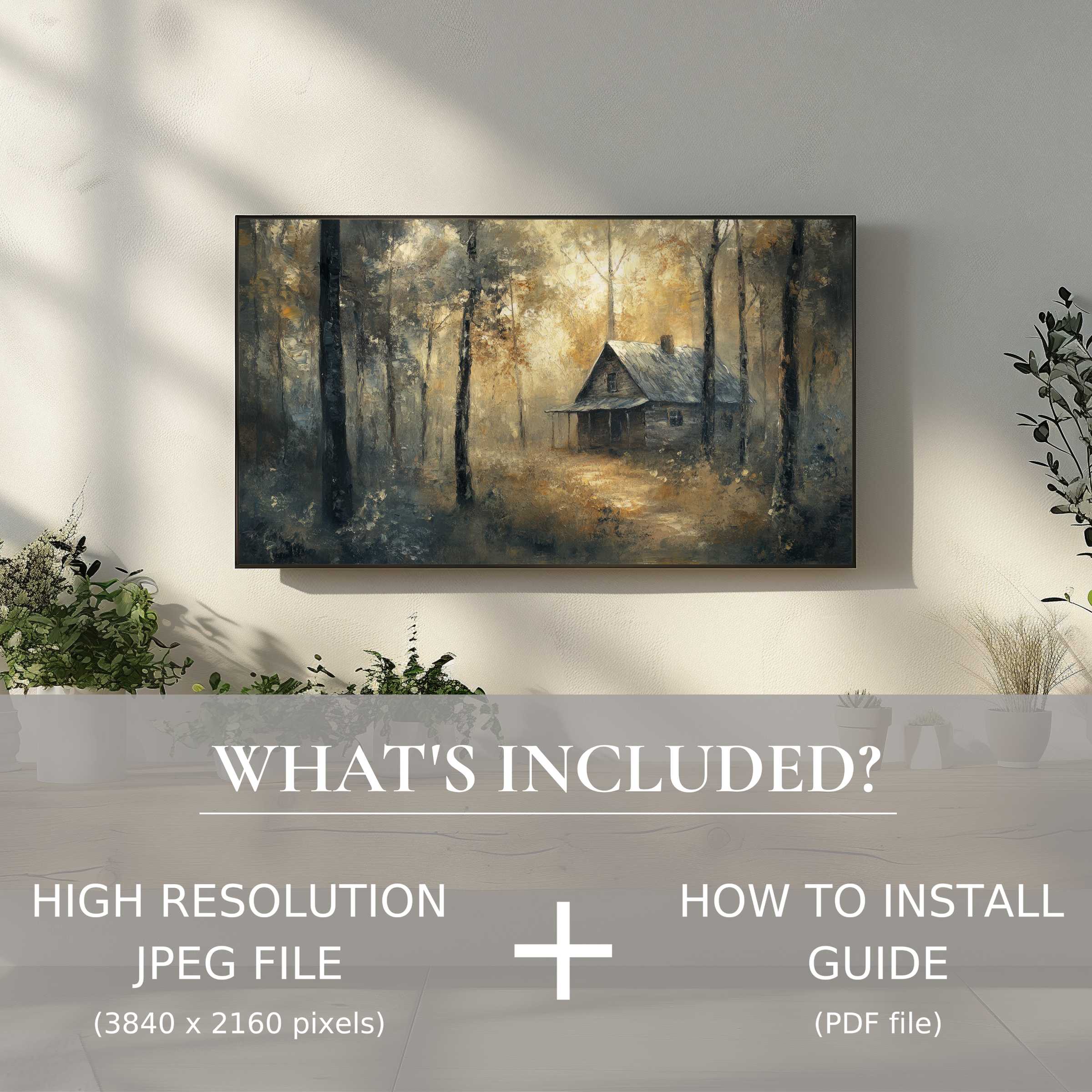Elegant landscape digital TV art download adds warmth and style, easy to use, enhancing any modern living space effortlessly